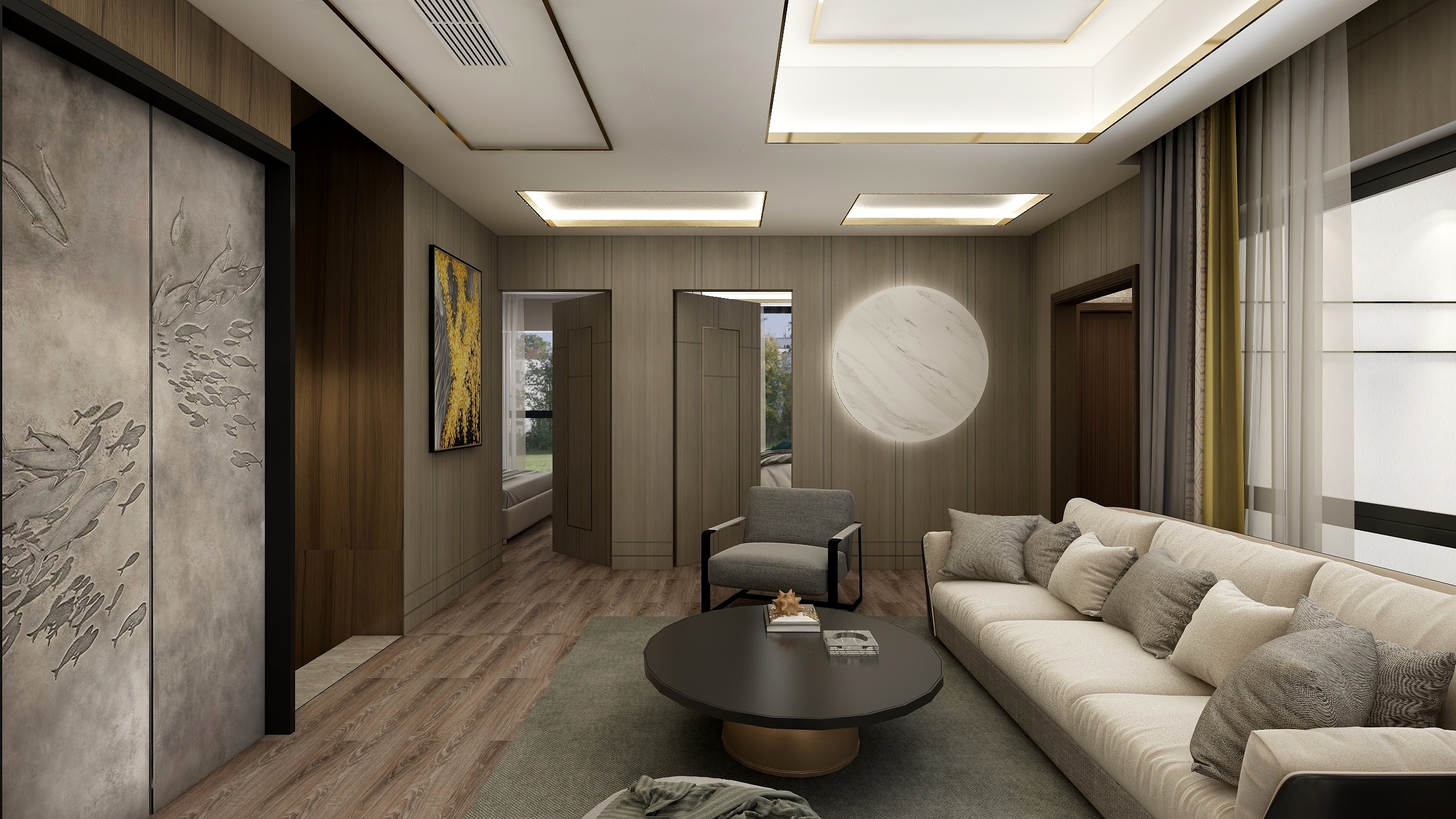 湛智华-《蔚然成风》-125㎡现代轻中式别墅一层客厅装修效果图第5张