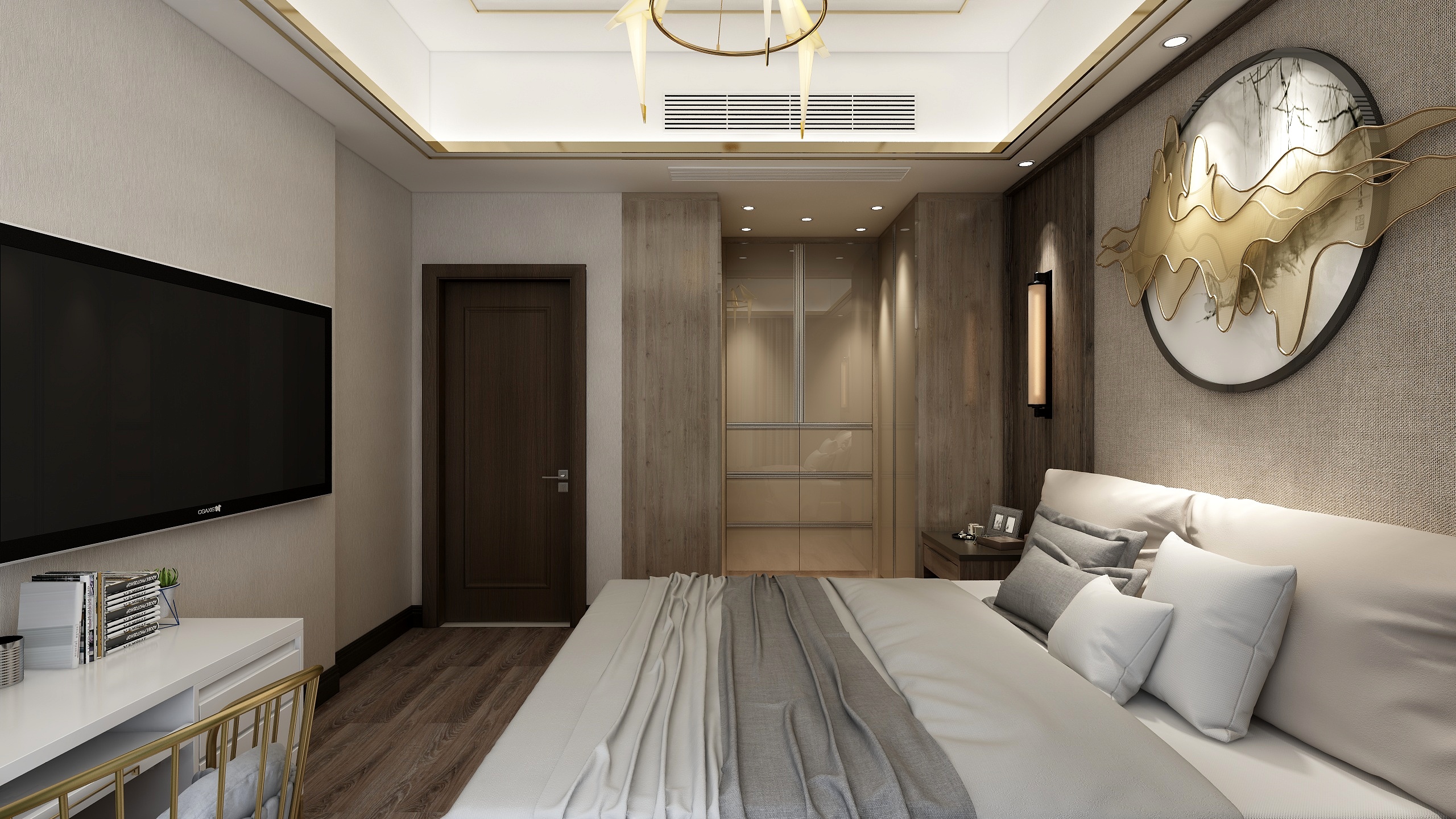 湛智华-《蔚然成风》-125㎡现代轻中式别墅一层老人房装修效果图第2张