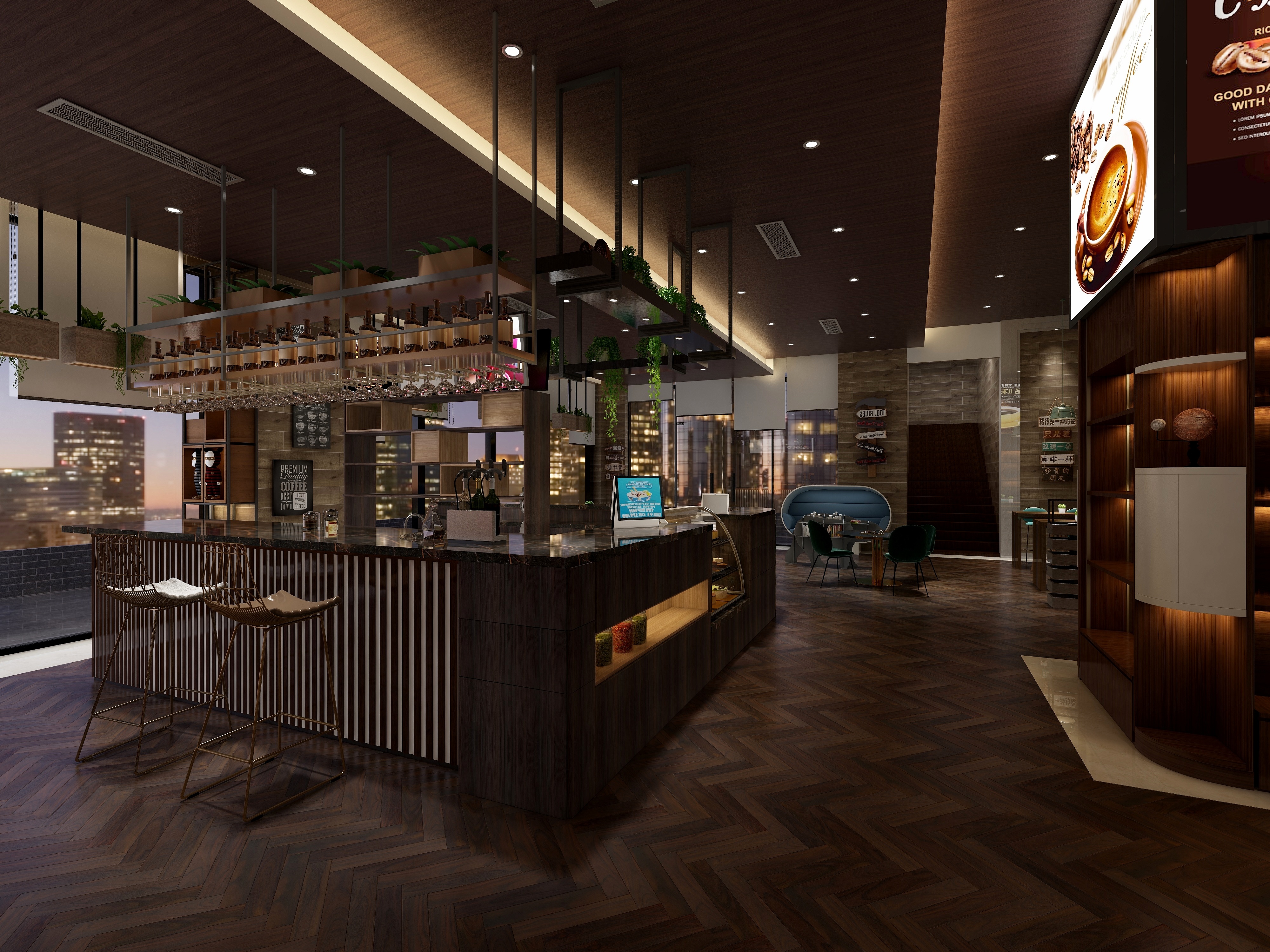 张福梅-上岛咖啡酒吧一层咖啡吧装修效果图第3张