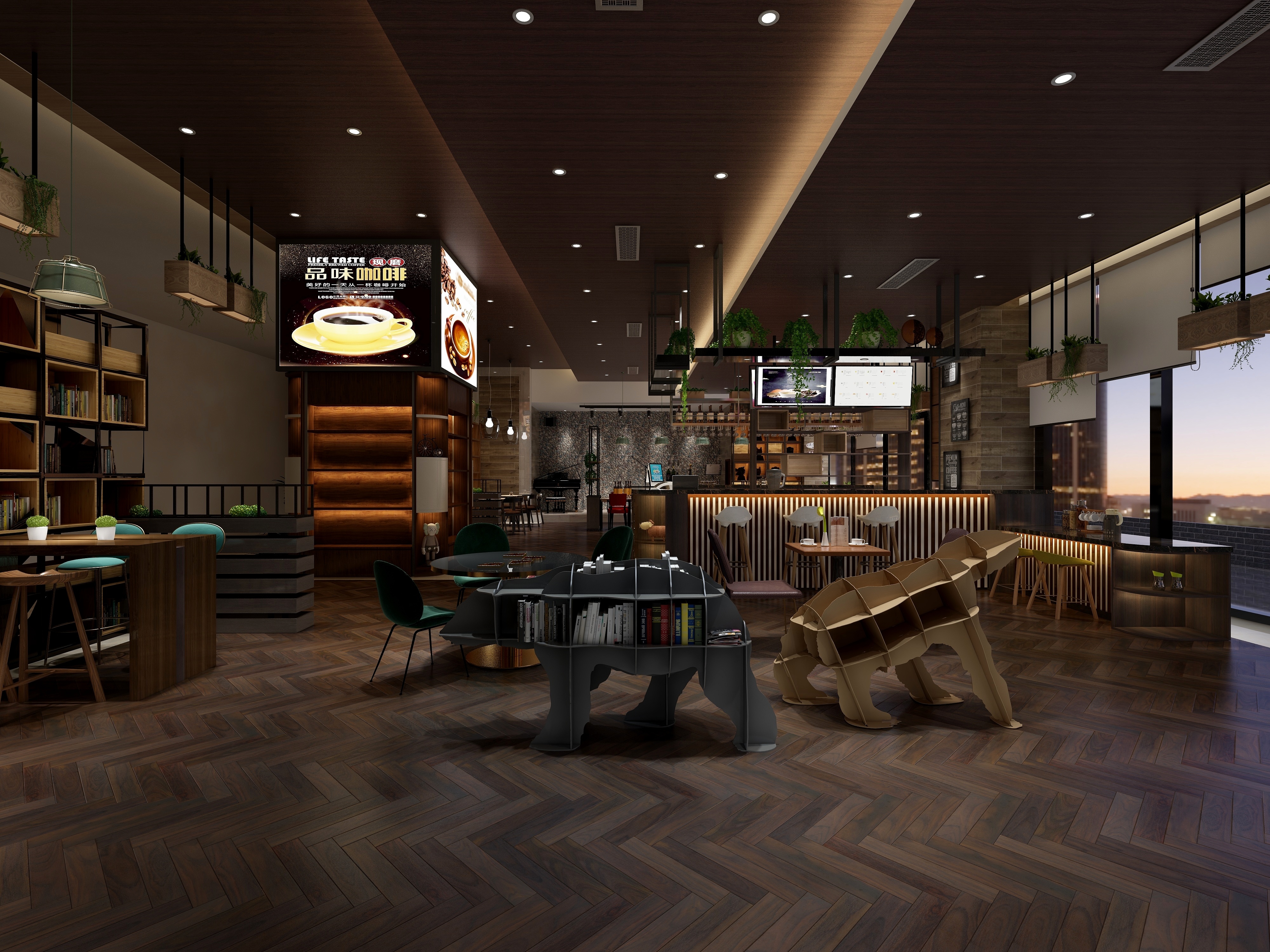 张福梅-上岛咖啡酒吧一层咖啡吧装修效果图第5张