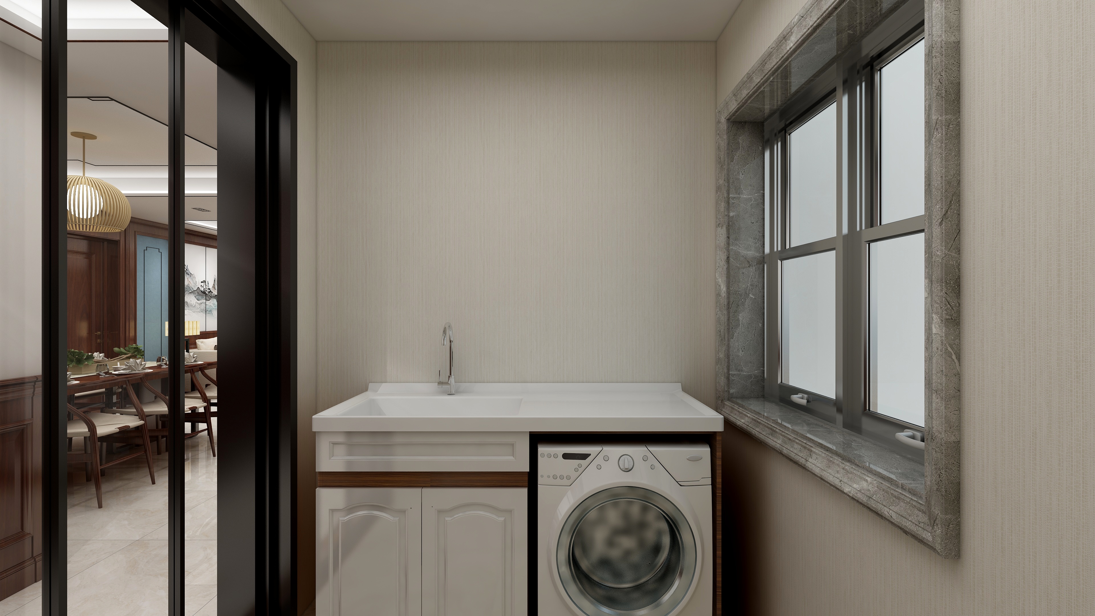 海口TATA木门-变幻-新中式三居一层洗衣间装修效果图第1张