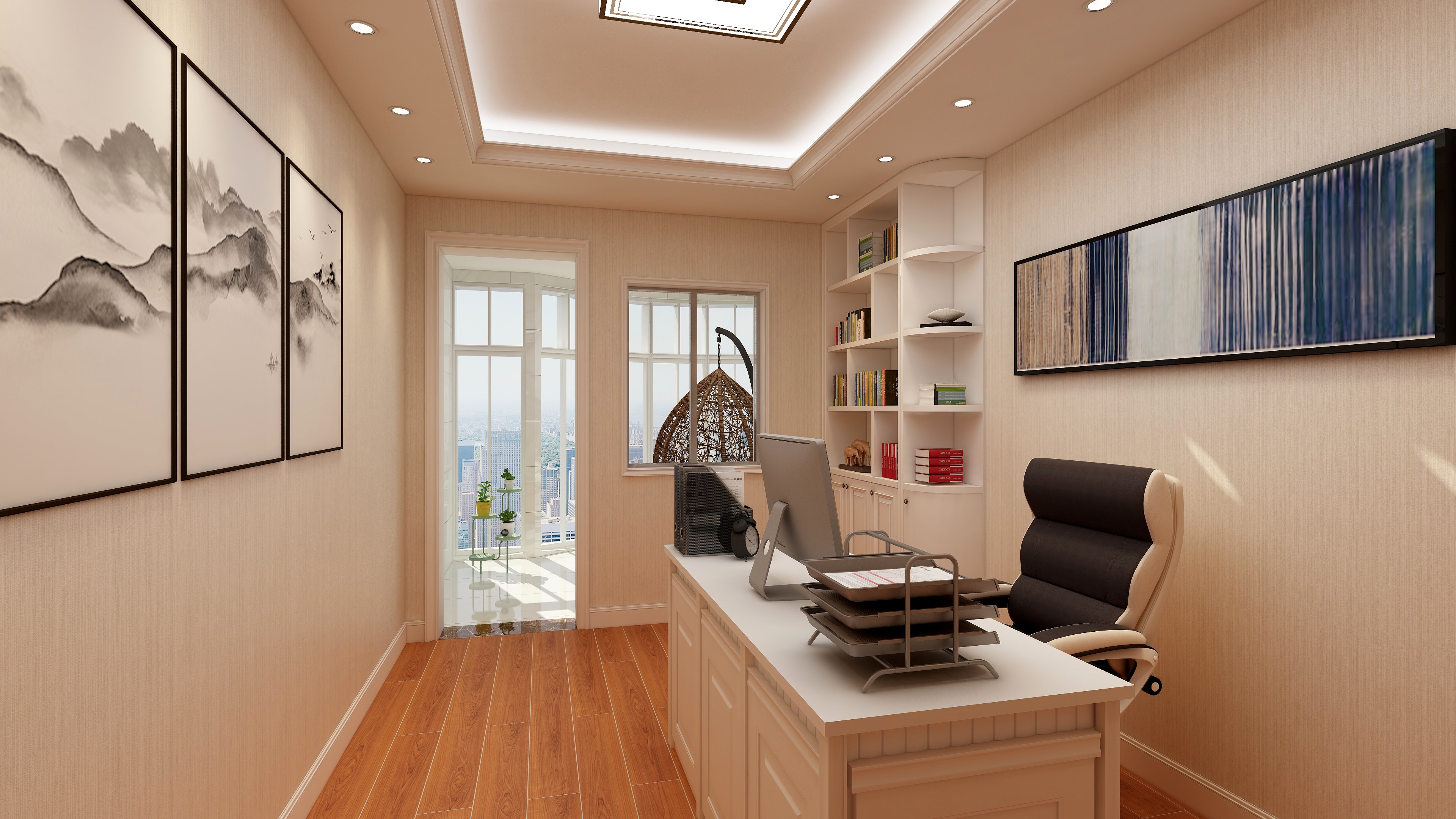 海口TATA木门-变幻-新中式三居一层书房装修效果图第2张