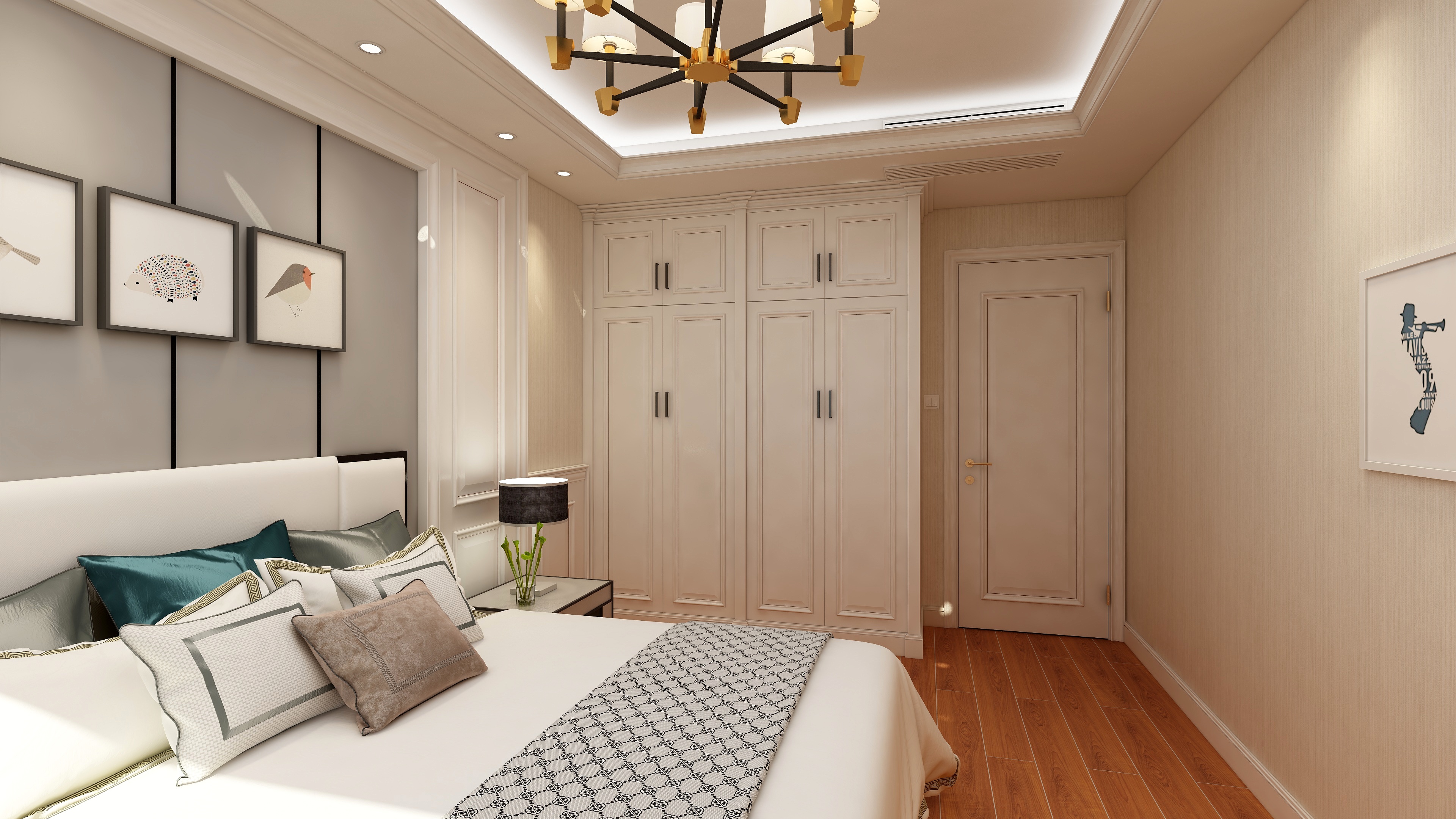 海口TATA木门-变幻-新中式三居一层次卧2装修效果图第1张