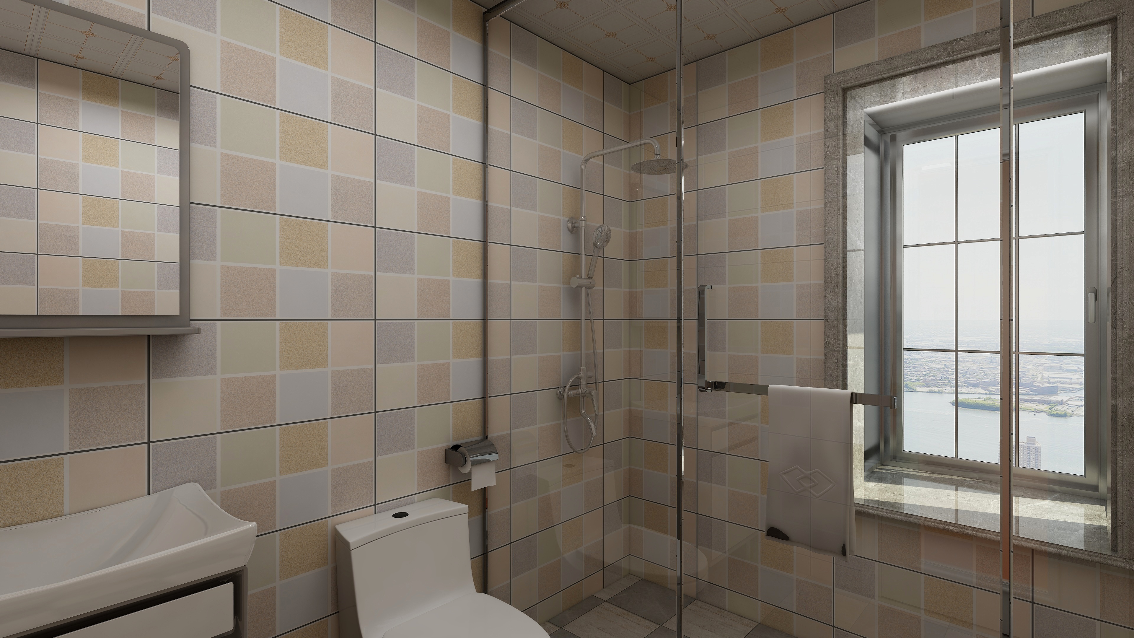 海口TATA木门-变幻-新中式三居一层主卫装修效果图第2张