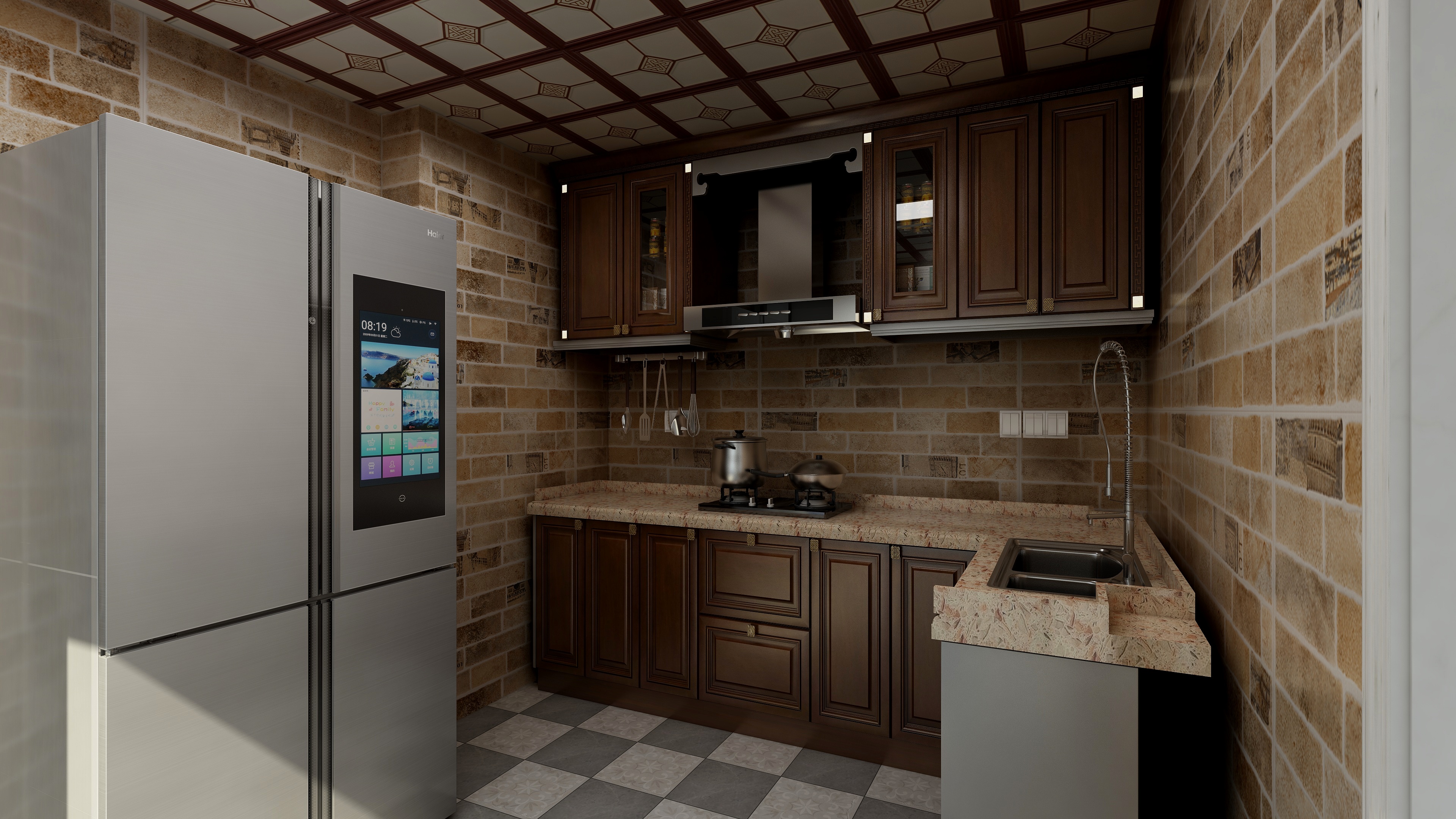 海口TATA木门-变幻-新中式三居一层厨房装修效果图第3张