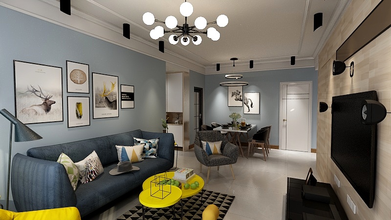 九辰装饰设计-犍为王哥雅居现代客餐厅效果图-装修设计方案