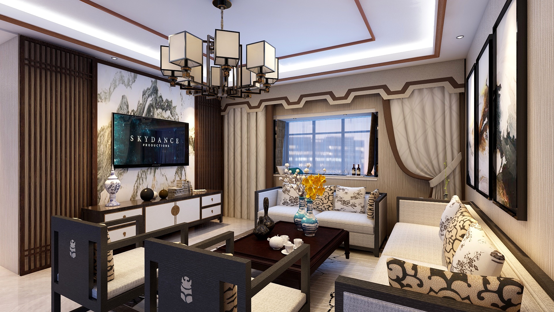刘文涛-新中式客厅效果-装修设计方案