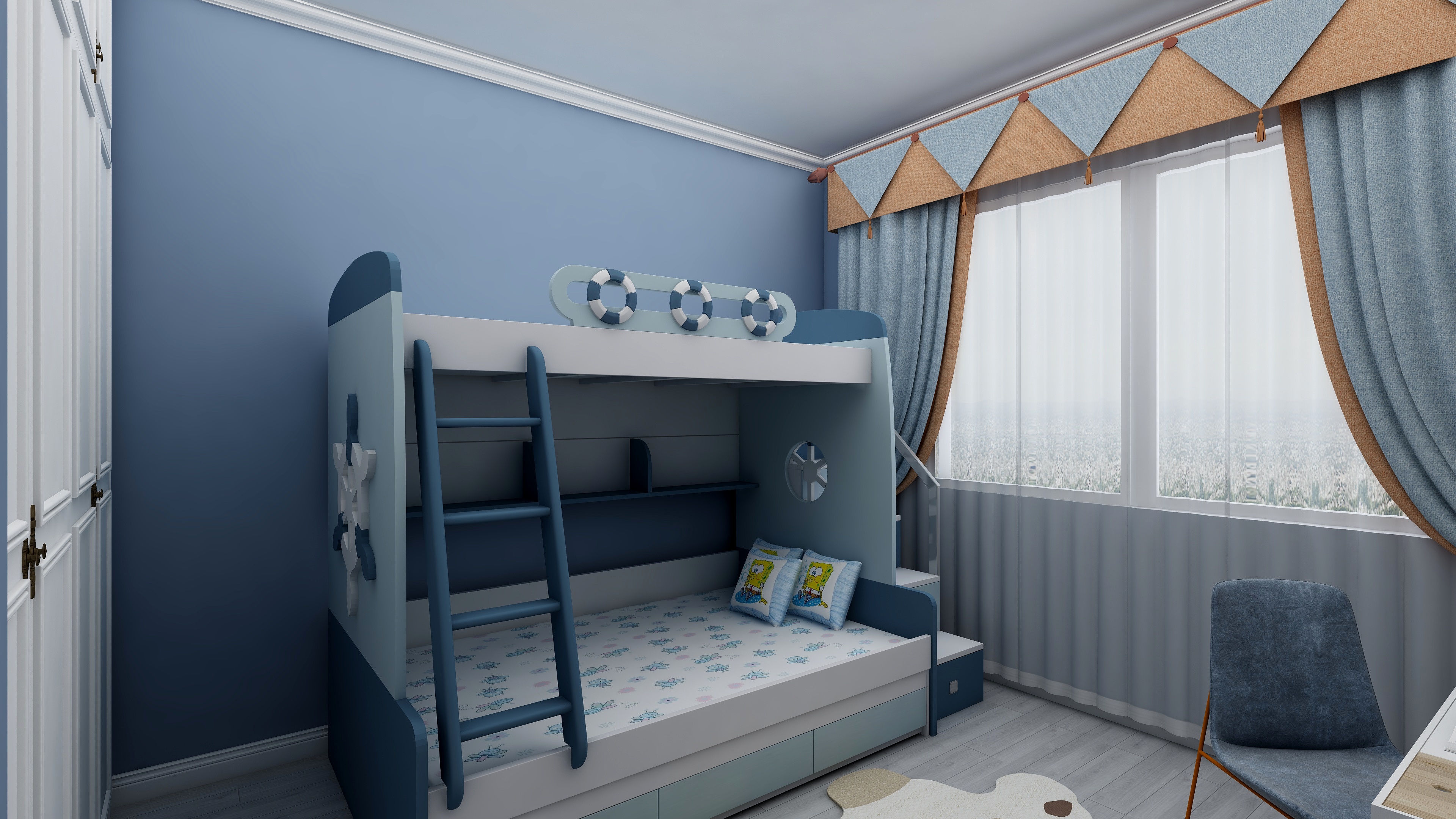 156****1187XOTe-111㎡复古混搭三居一层儿童房装修效果图第2张