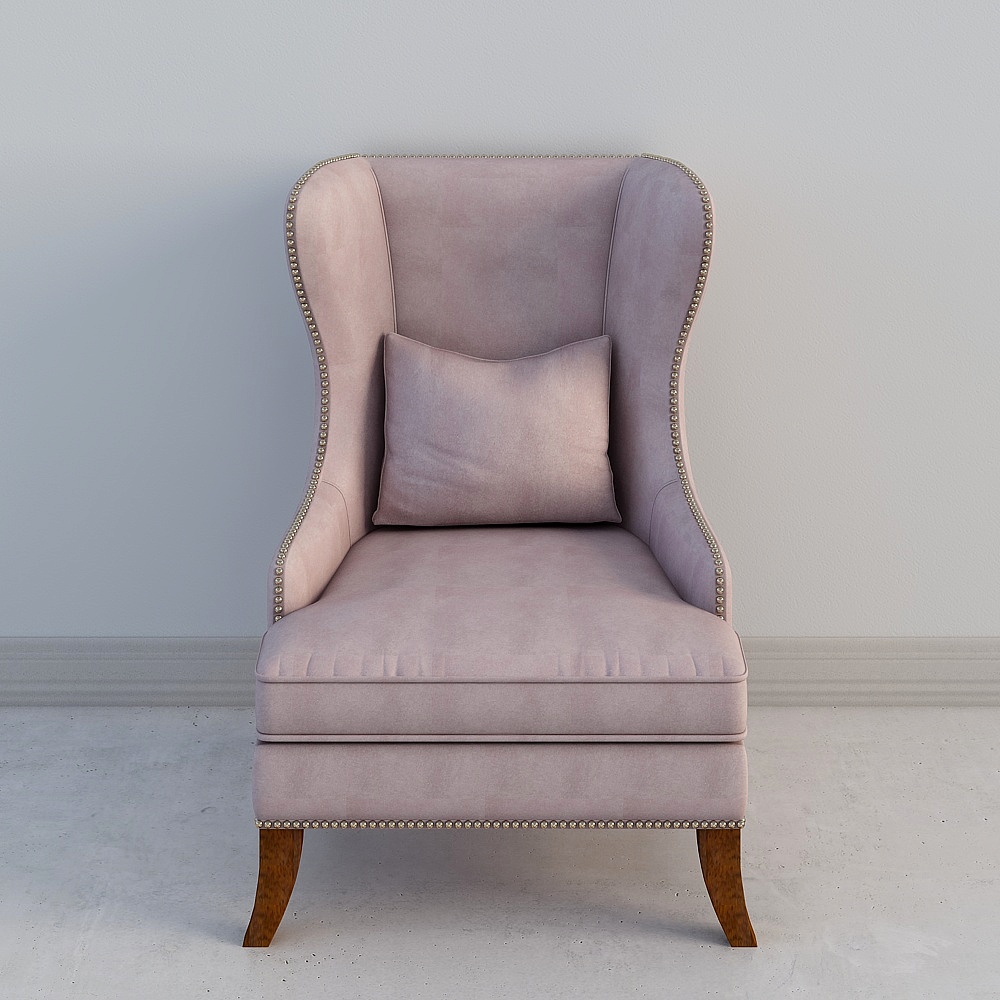 环美雷格西美式现代简约休闲椅轻奢型布艺沙发老虎椅高背单人沙发椅UP114263D模型