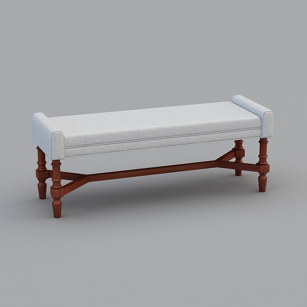 环美雷格西美式现代简约软包轻奢床尾凳卧室床榻小沙发实木布艺鞋凳UP112003D模型