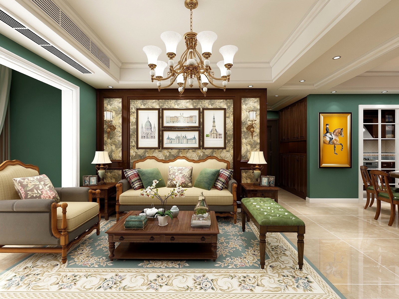 空间設計-美式客餐厅装修效果图