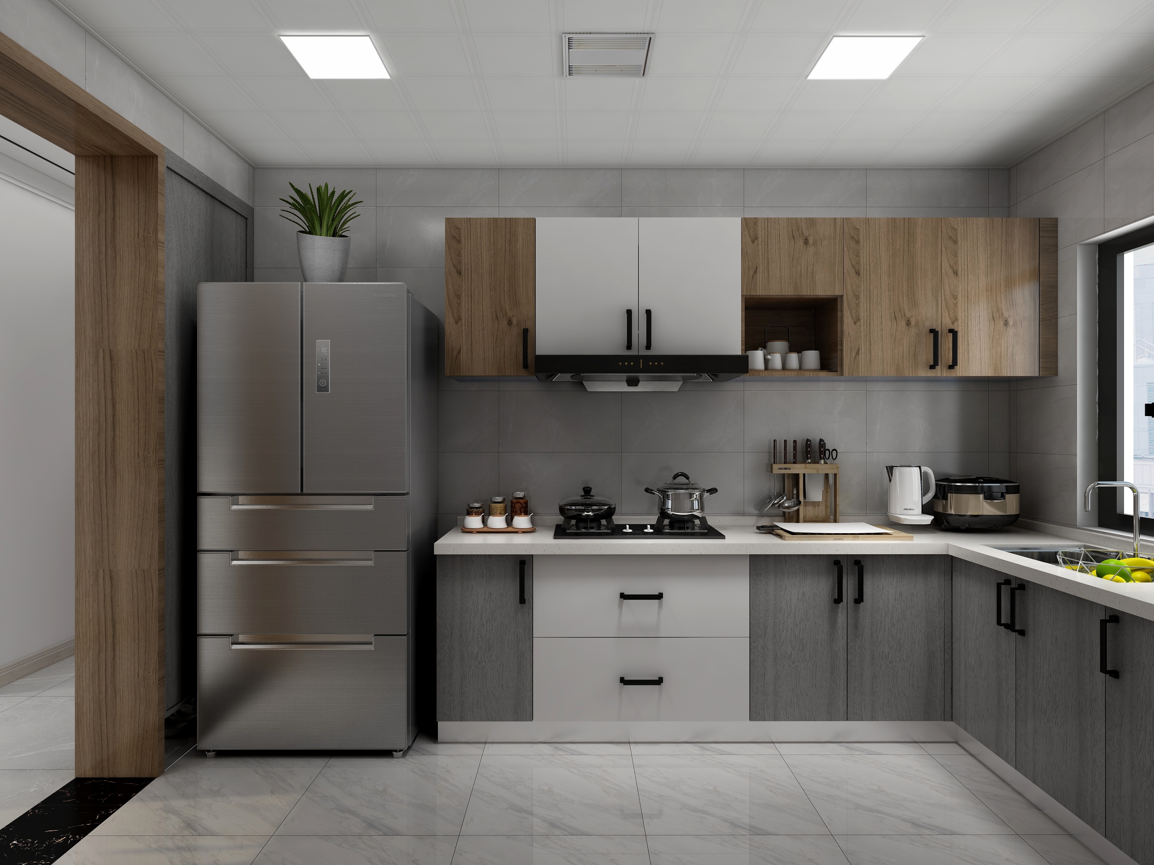 李振洋-现代轻中式-原木色的碰撞一层厨房装修效果图第2张