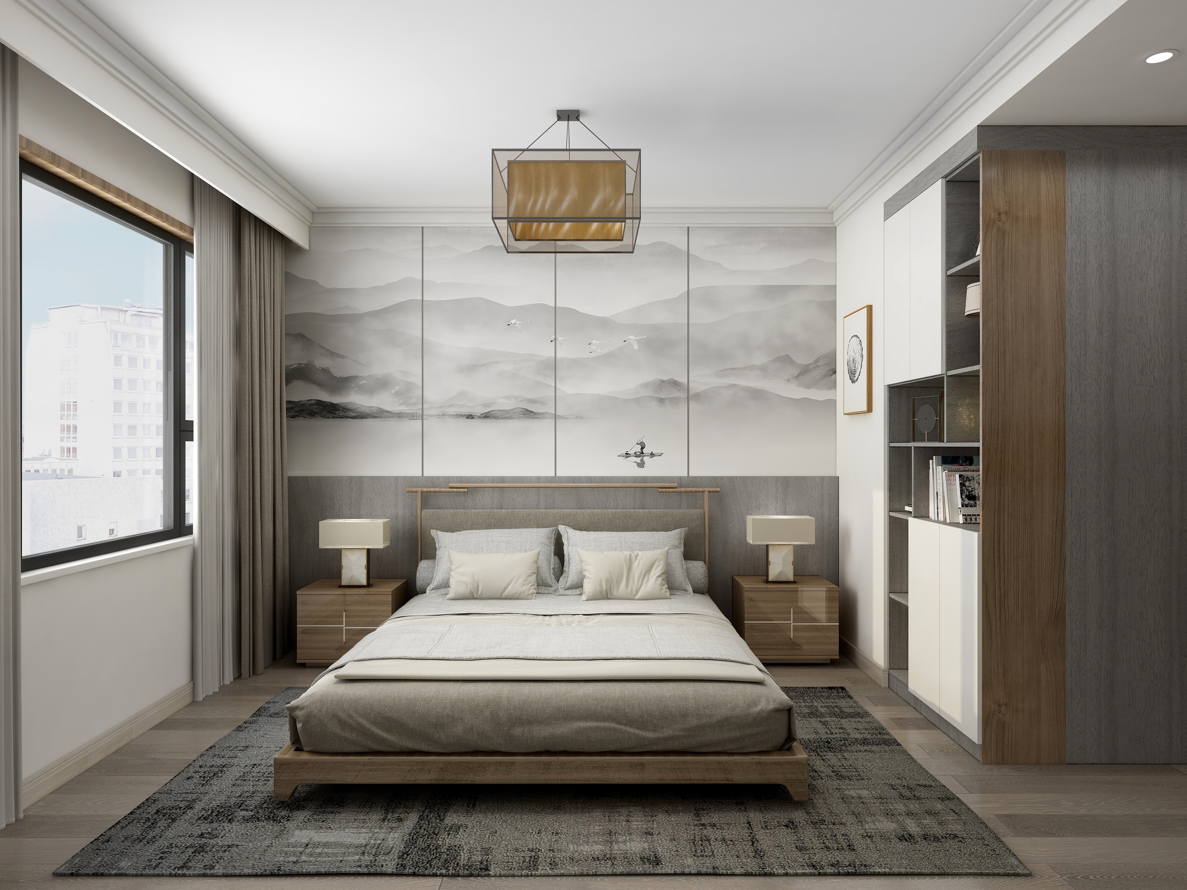 李振洋-现代轻中式-原木色的碰撞一层主卧装修效果图第2张