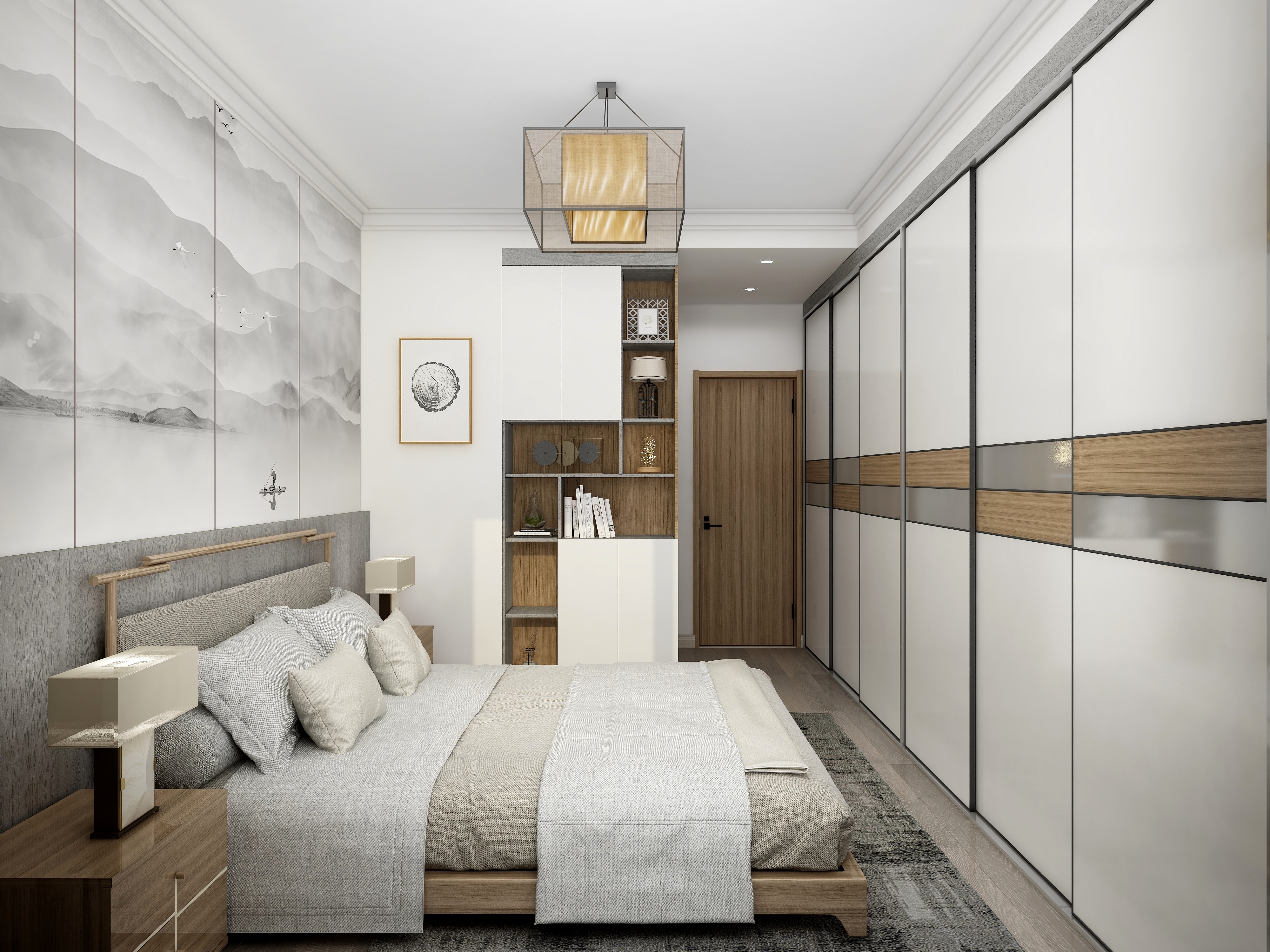 李振洋-现代轻中式-原木色的碰撞一层主卧装修效果图第1张