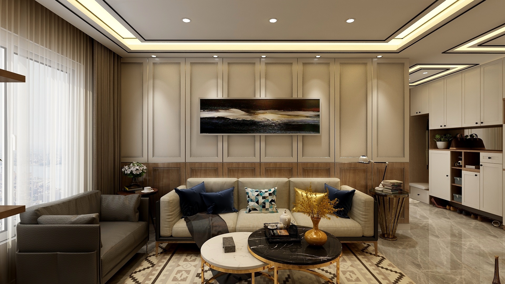 浅灰设计-65方现代一居一层客餐厅装修效果图第5张