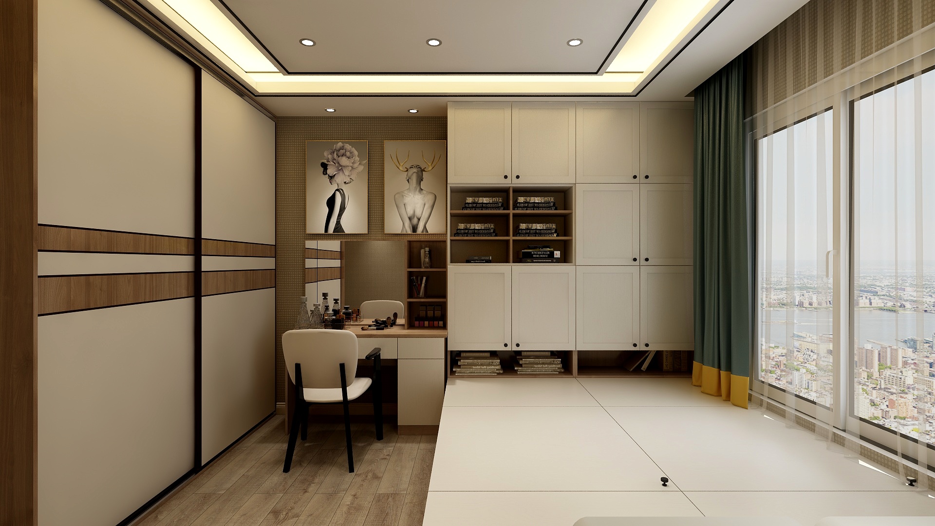 浅灰设计-65方现代一居一层主卧装修效果图第2张