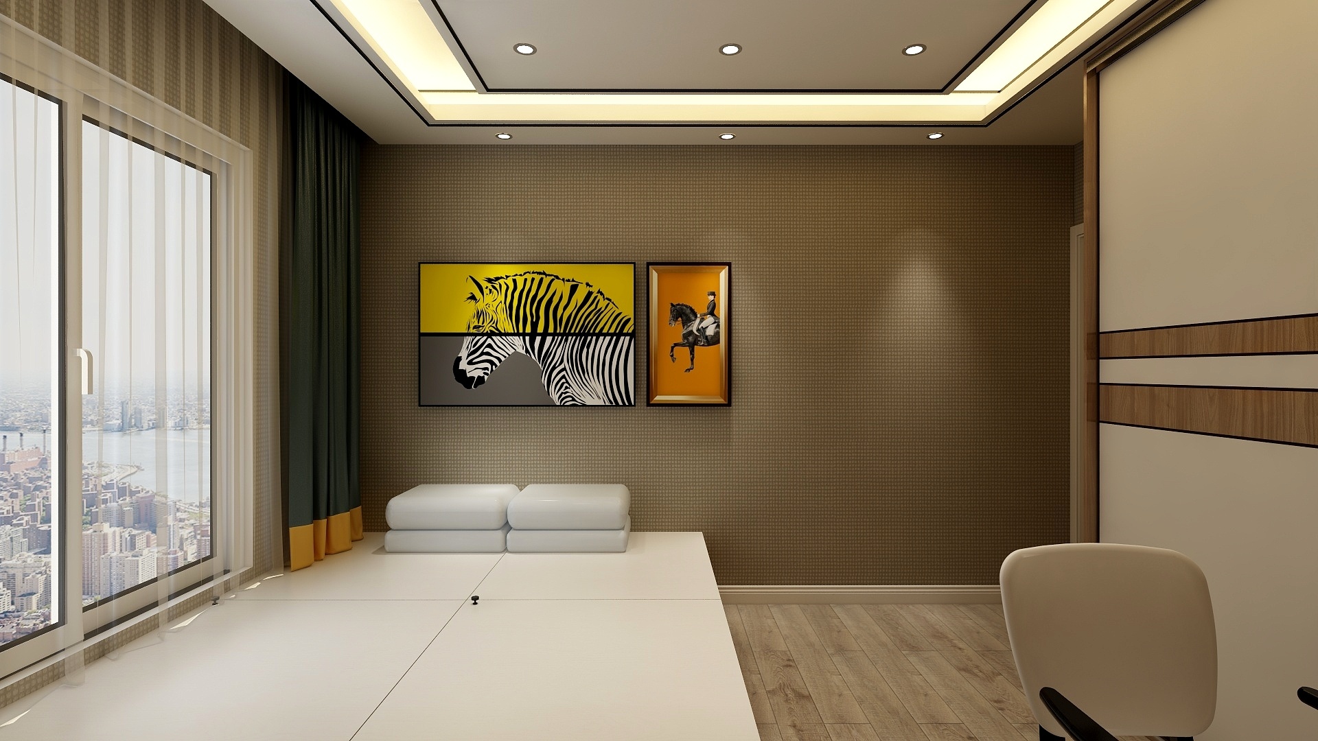 浅灰设计-65方现代一居一层主卧装修效果图第3张