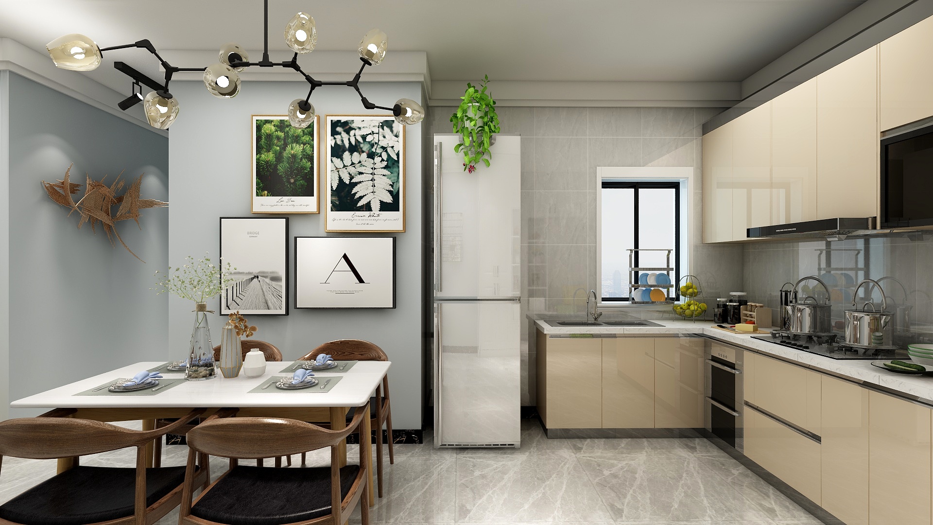 比鲁翁-86㎡北欧客餐厅装修效果图