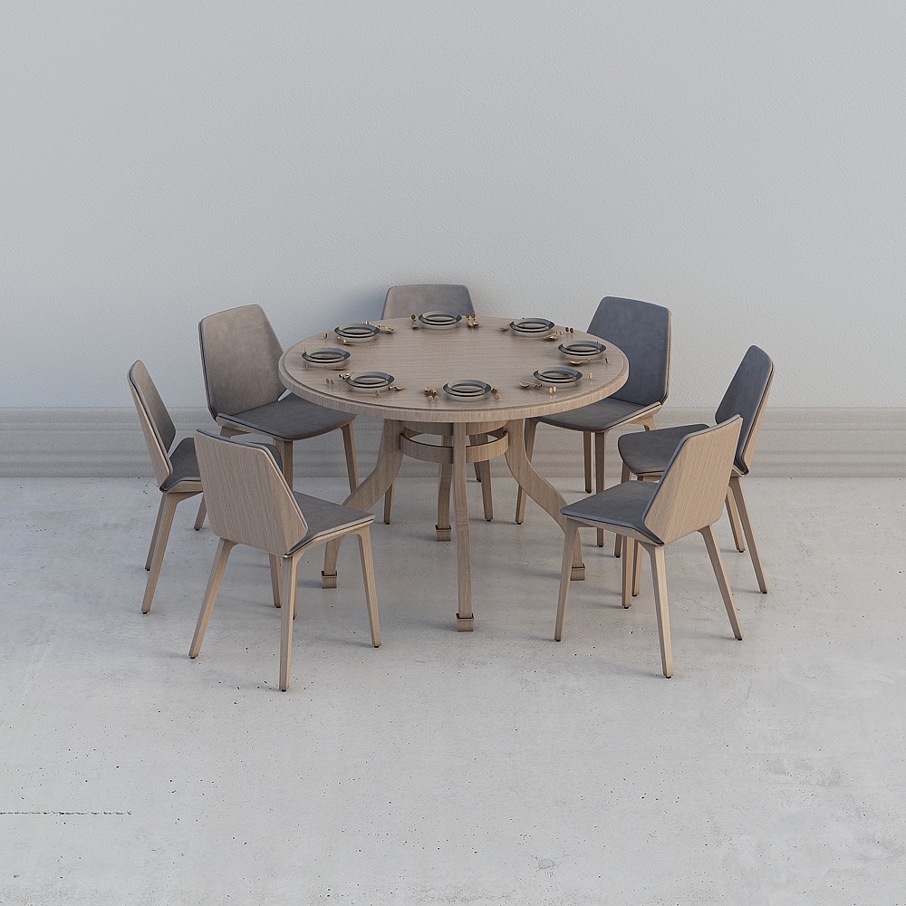 酷家乐-60.欧式实木餐桌椅餐具摆件组合3D模型