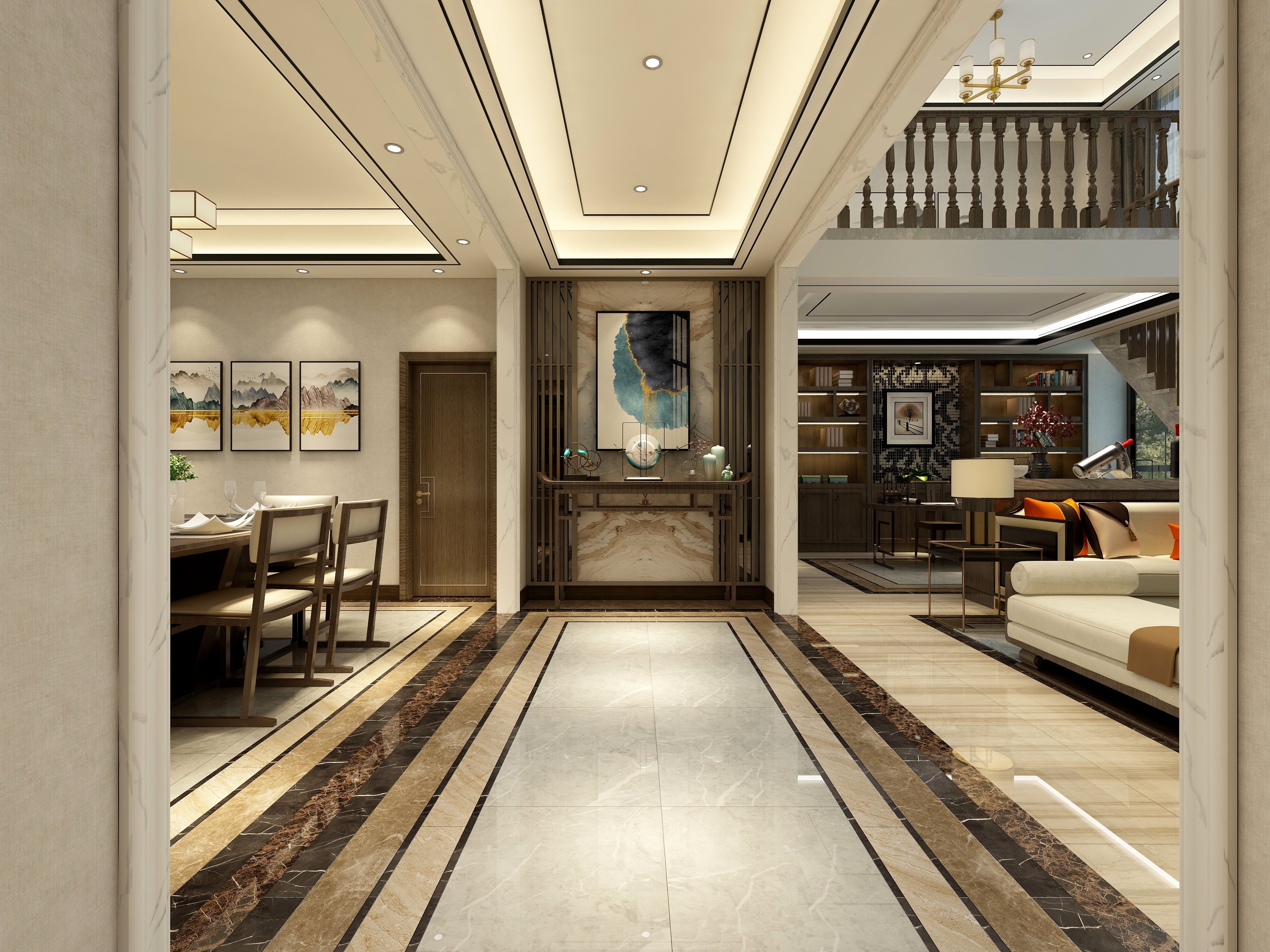 酷家乐优秀设计频道-《高山流水》-新中式复式一层玄关装修效果图第2张