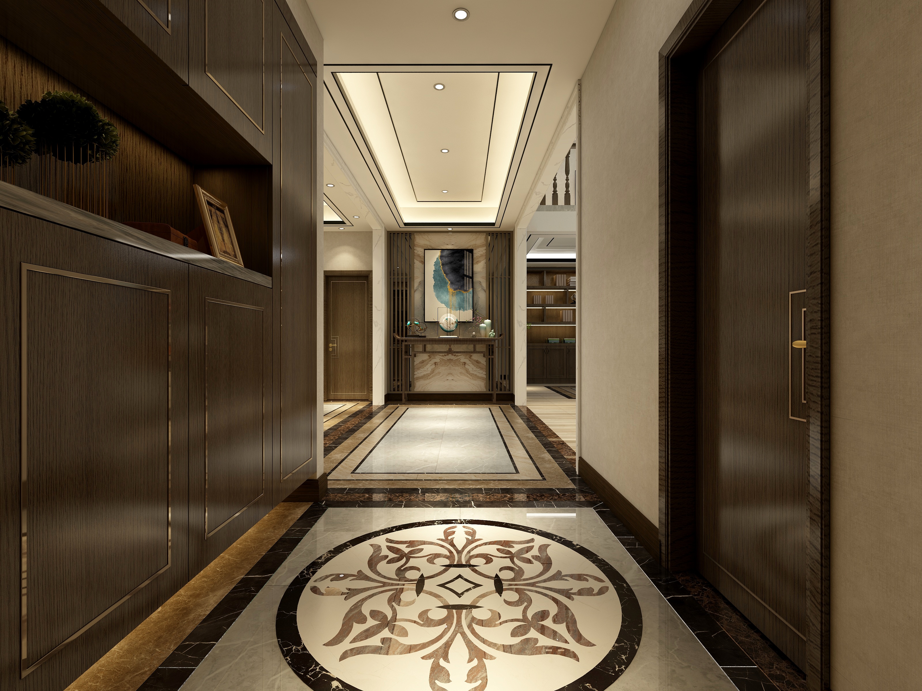 酷家乐优秀设计频道-《高山流水》-新中式复式一层玄关装修效果图第1张