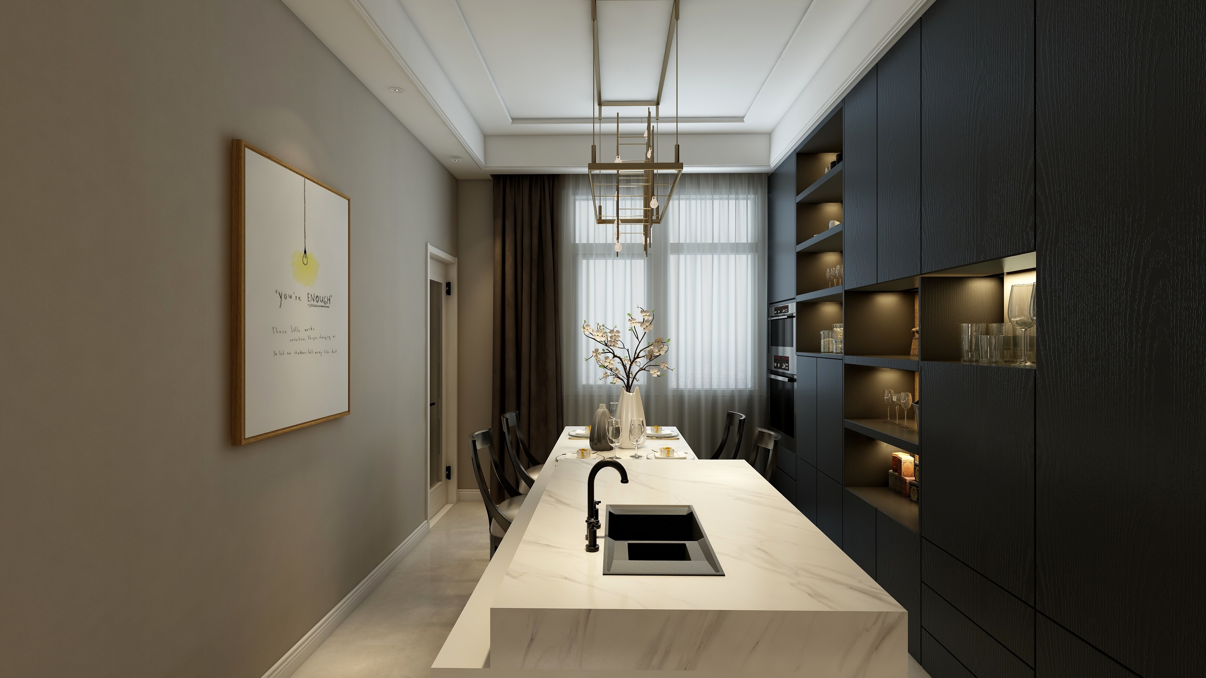 刘刚-轻奢美式一层客餐厅装修效果图第1张