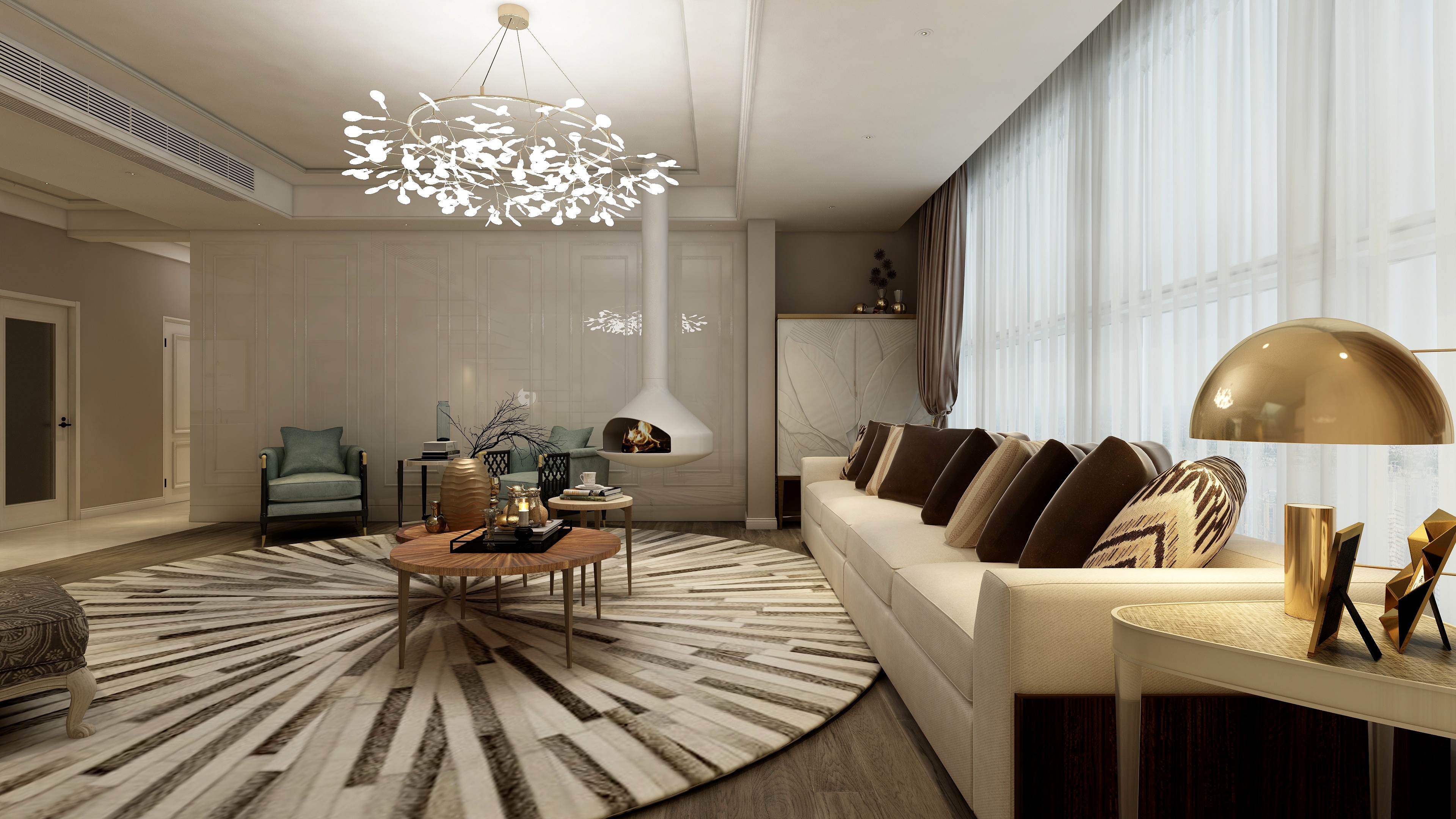 刘刚-轻奢美式一层客餐厅装修效果图第2张