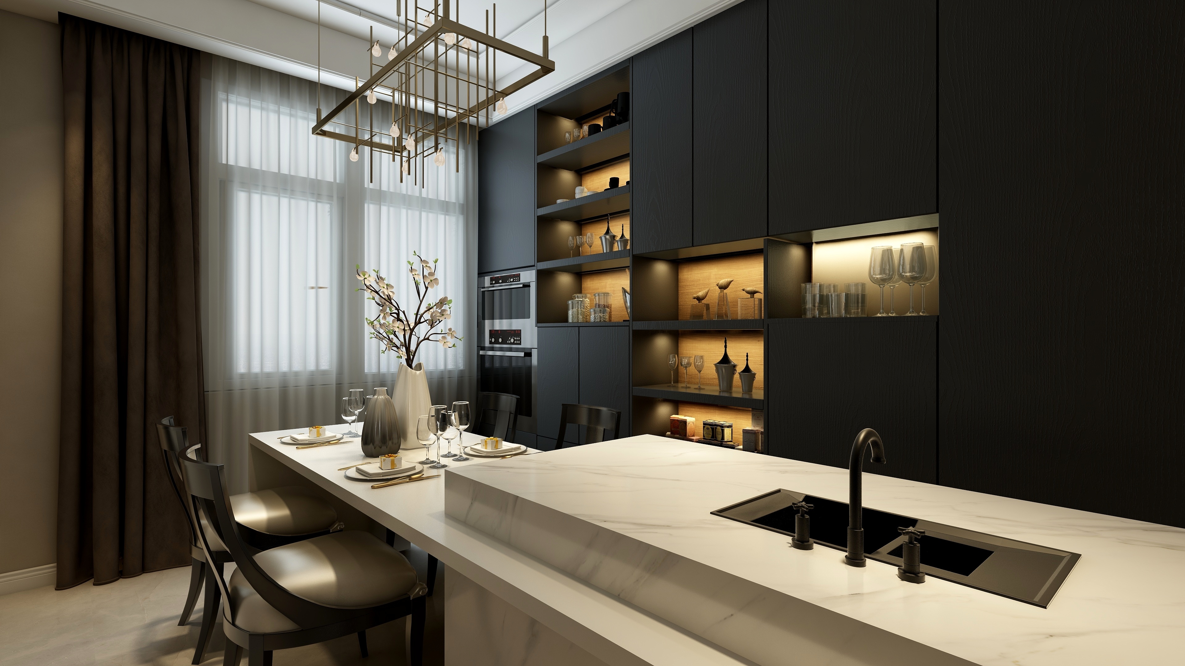 刘刚-轻奢美式一层客餐厅装修效果图第3张