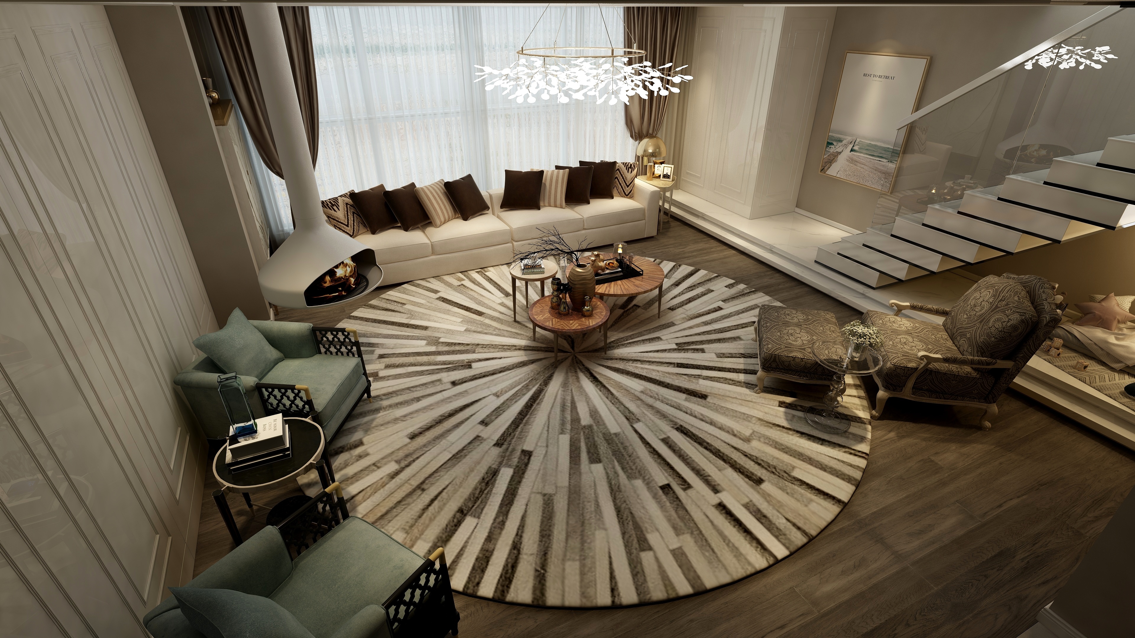 刘刚-轻奢美式一层客餐厅装修效果图第4张