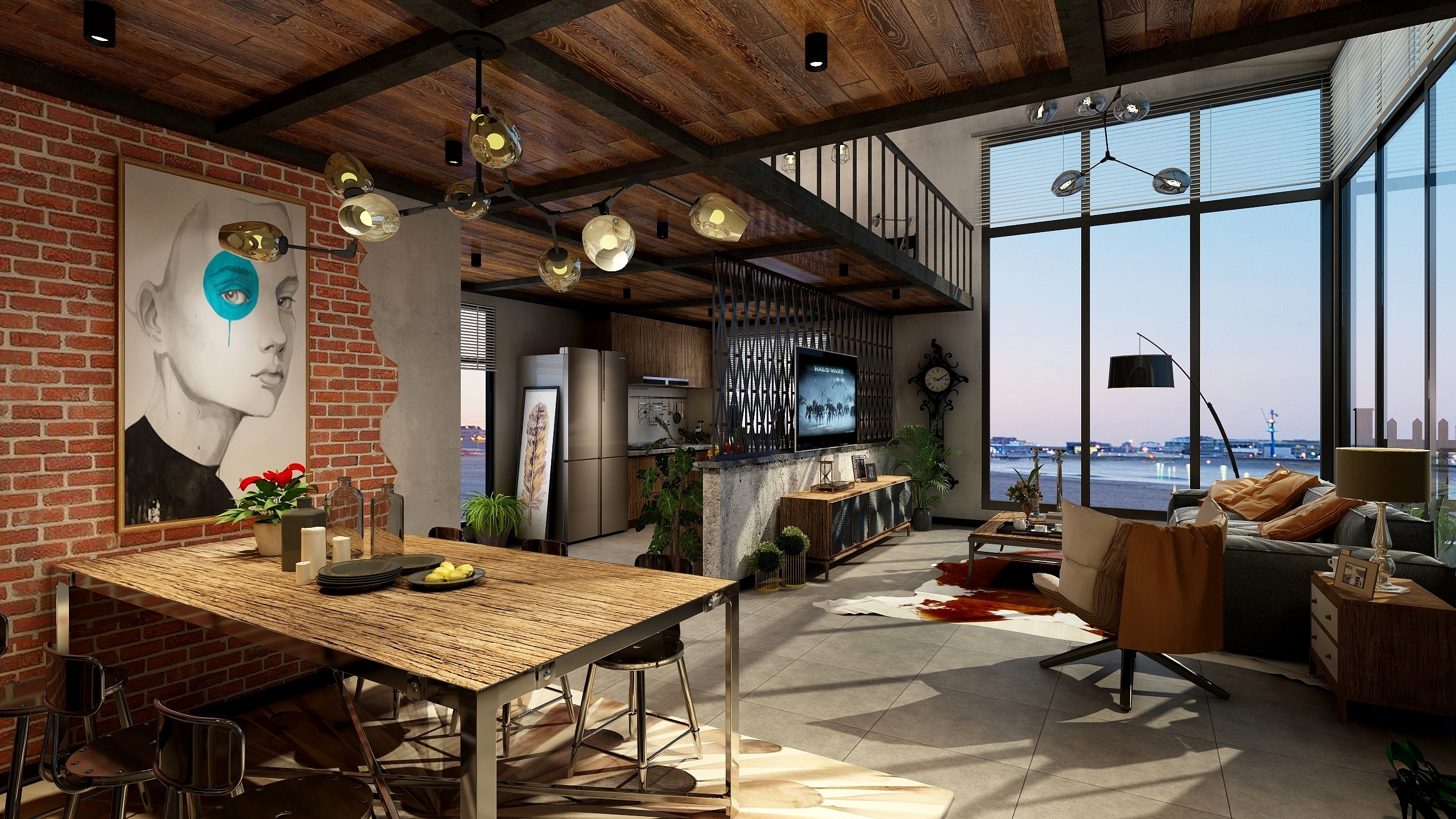 永先生的设计-110方loft工业风客餐厅-装修设计方案