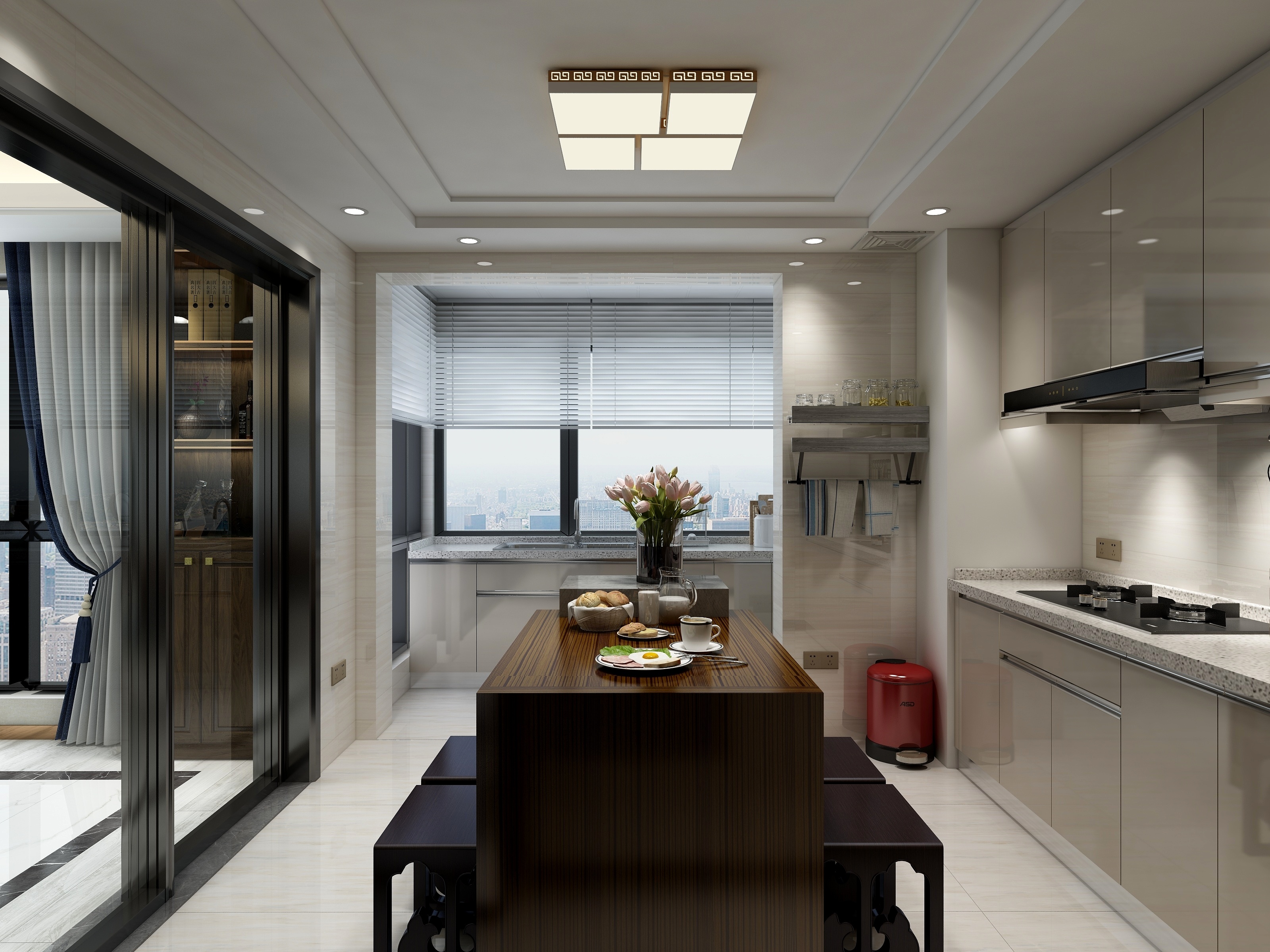 宋毅-174方新中式三居一层厨房装修效果图第2张