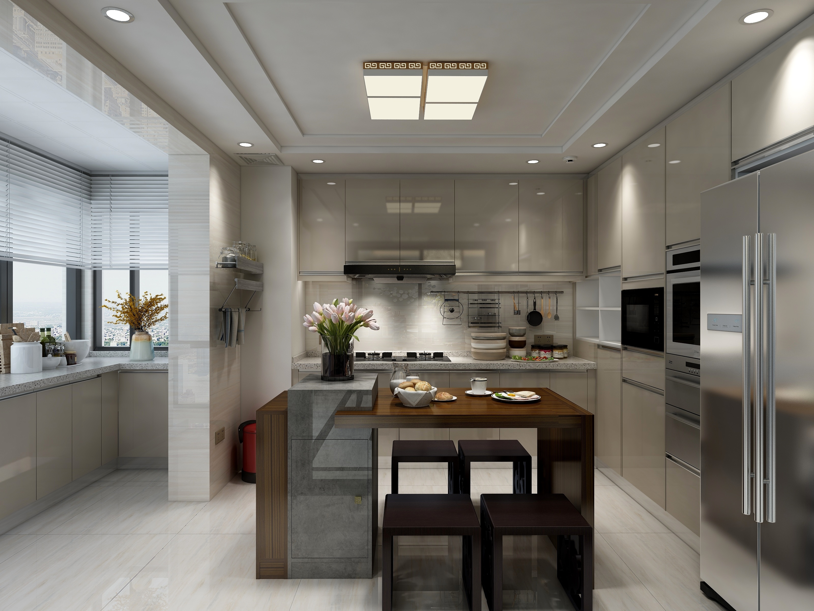 宋毅-174方新中式三居一层厨房装修效果图第3张