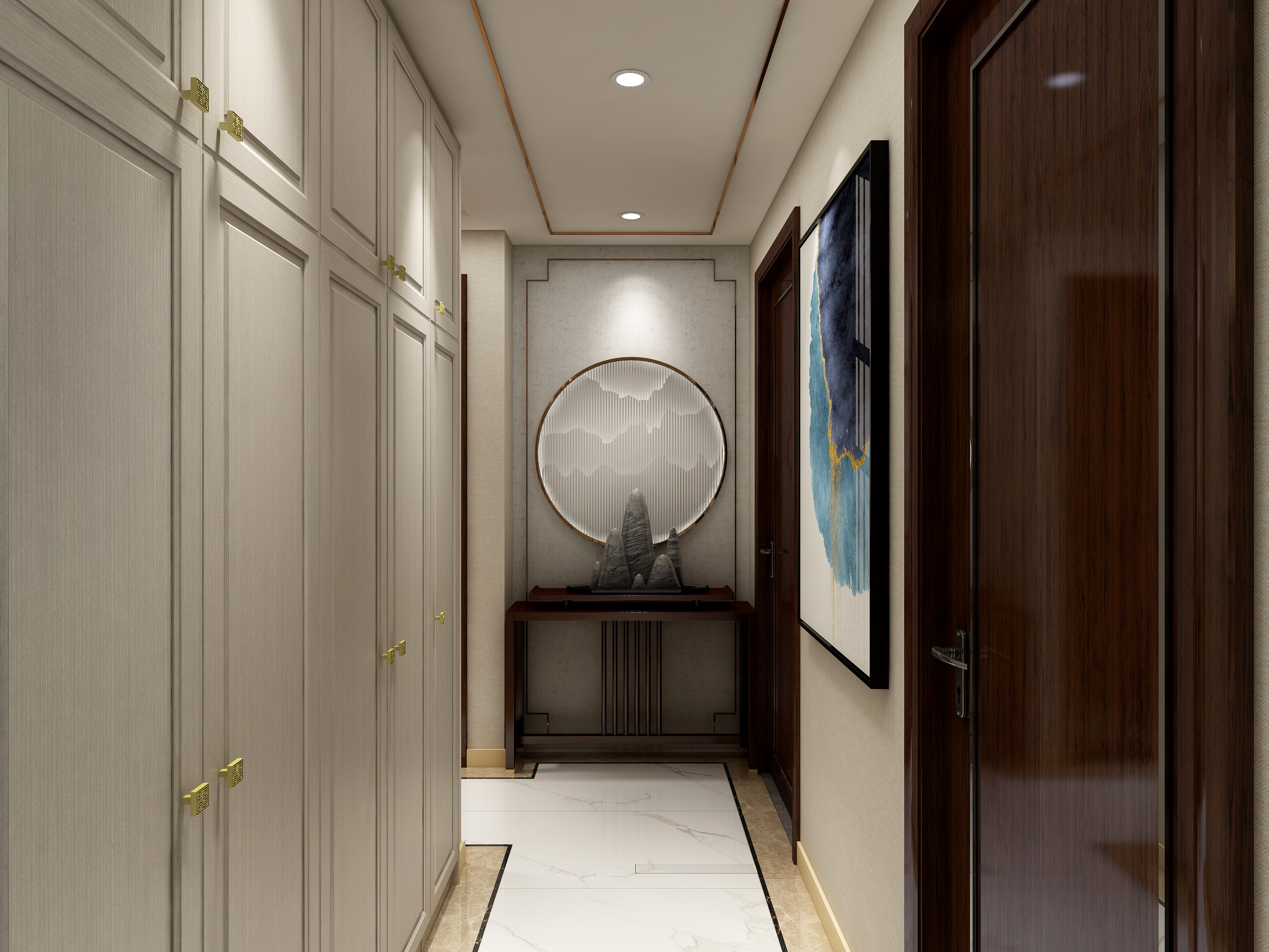 宋毅-174方新中式三居一层走廊装修效果图第2张