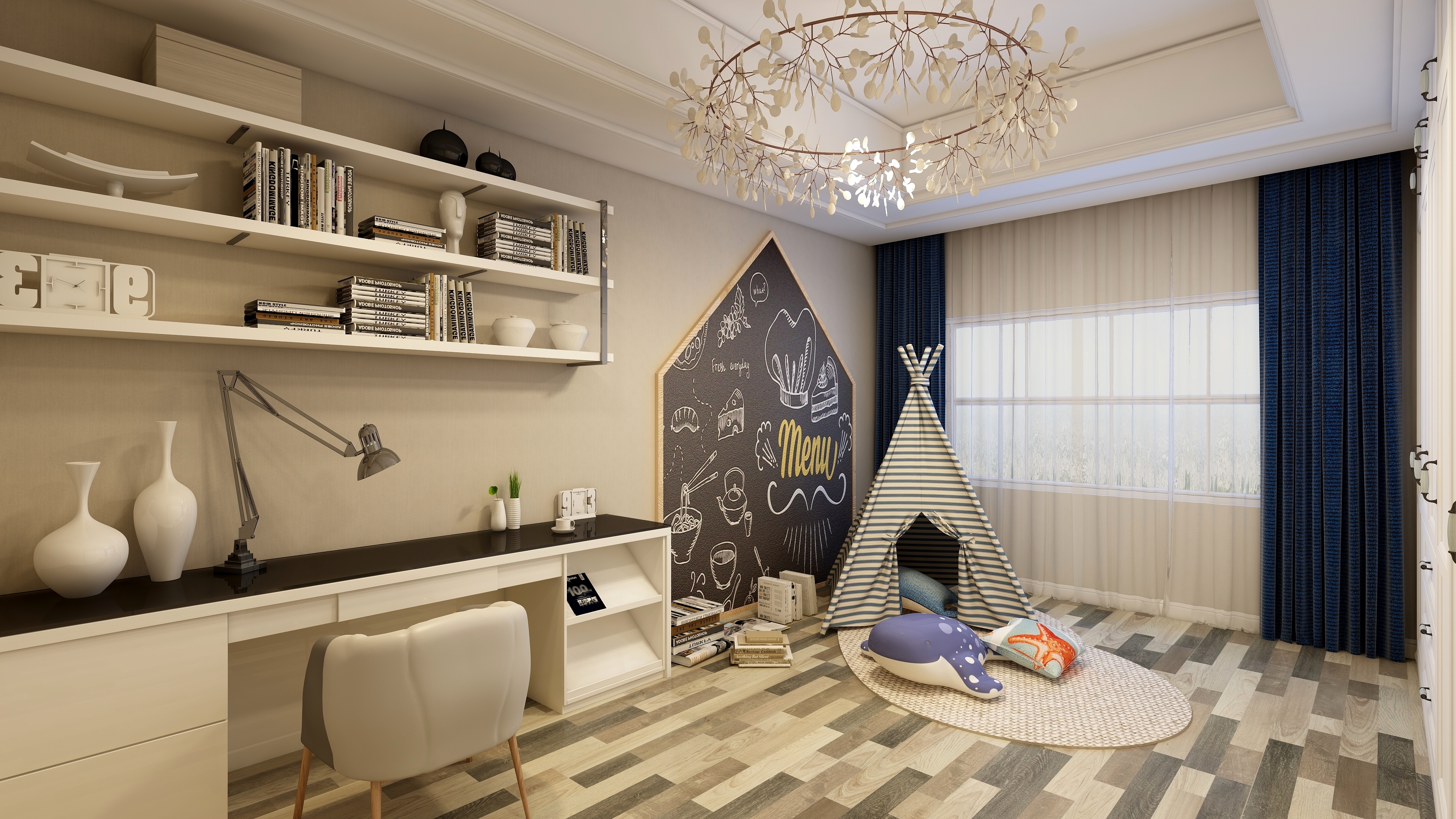 刘刚-轻奢美式二层儿童休闲装修效果图第3张