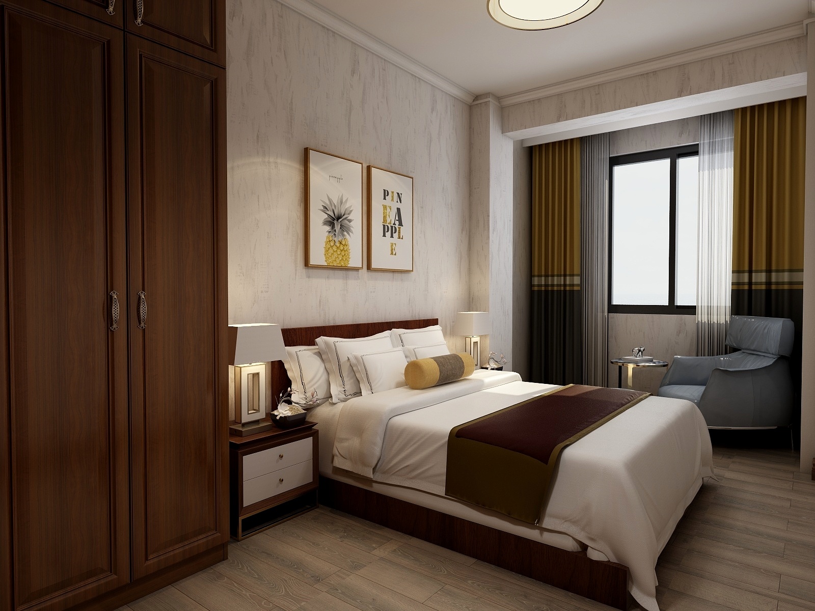 柴娜-116方新中式三居一层女儿房装修效果图第3张