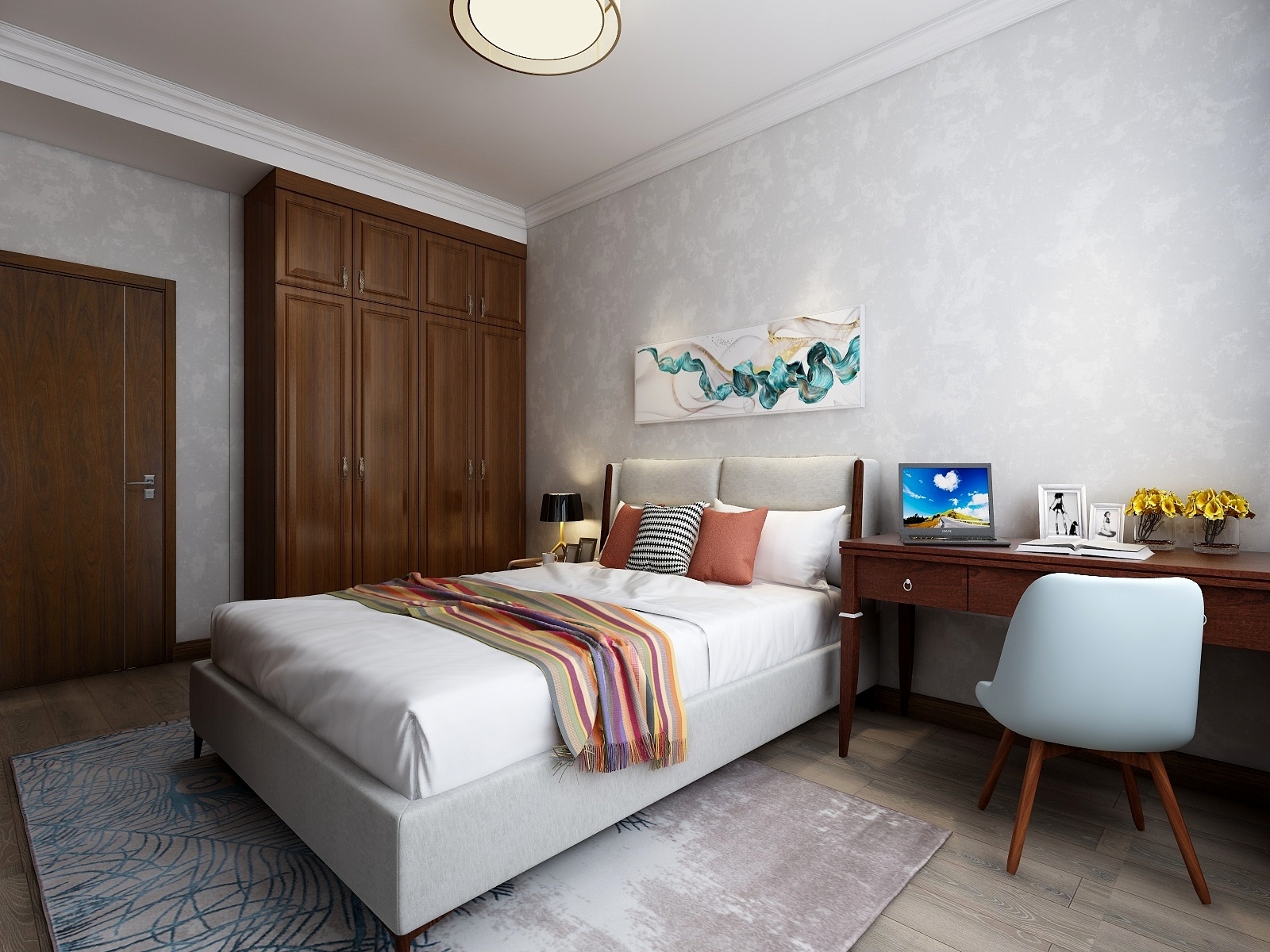 柴娜-116方新中式三居一层次卧装修效果图第1张