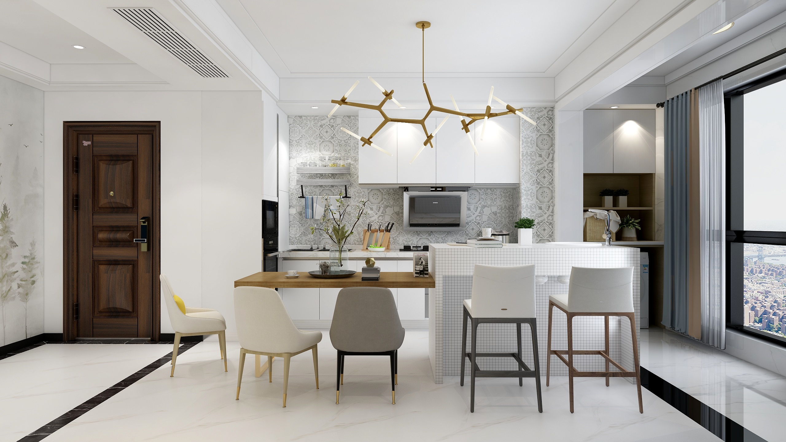 有位设计师-119方现代三居一层门厅及餐厨区装修效果图第1张