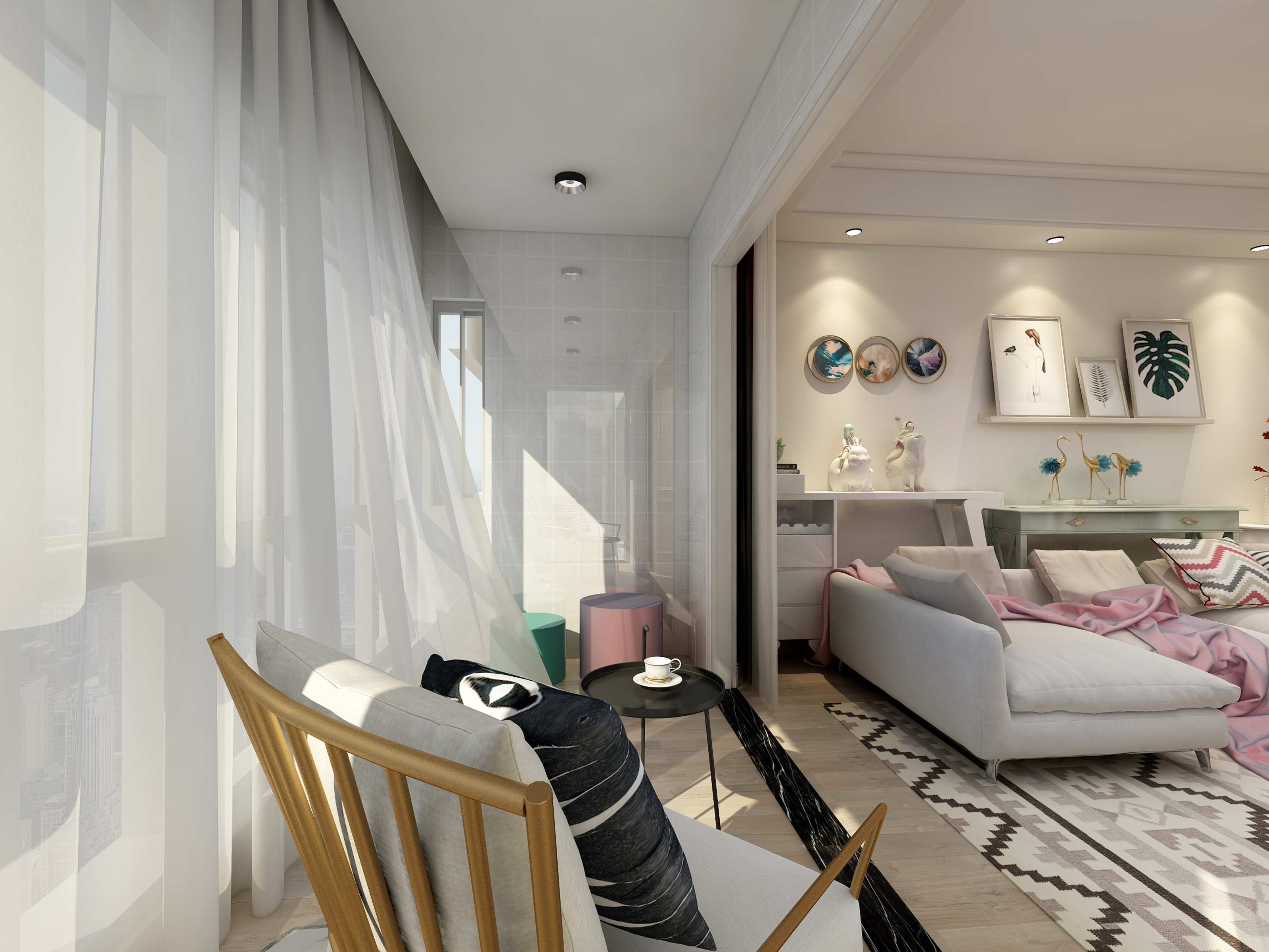 王瑛-132方北欧两居一层阳台装修效果图第2张