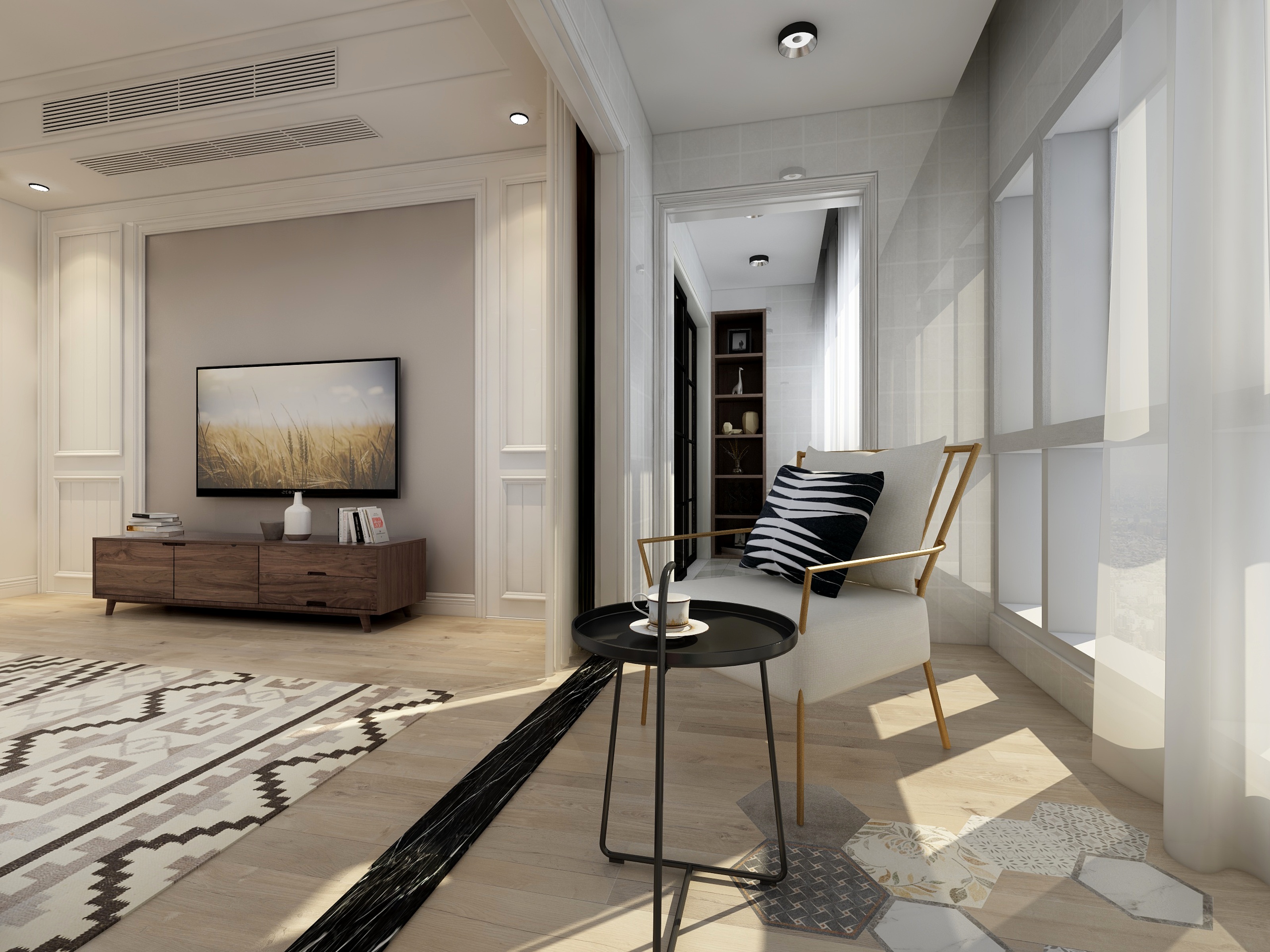 王瑛-132方北欧两居一层阳台装修效果图第1张