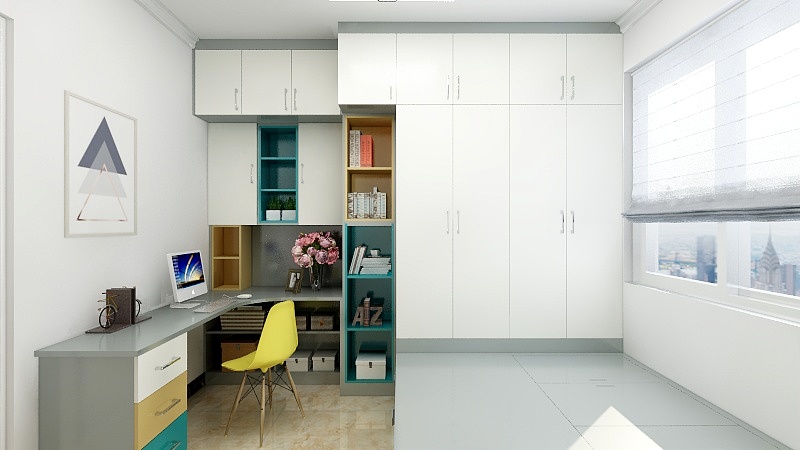 茗然欧派设计-都市绿城9-2-1701次卧北欧现代定制窗下书桌床头柜-装修设计方案