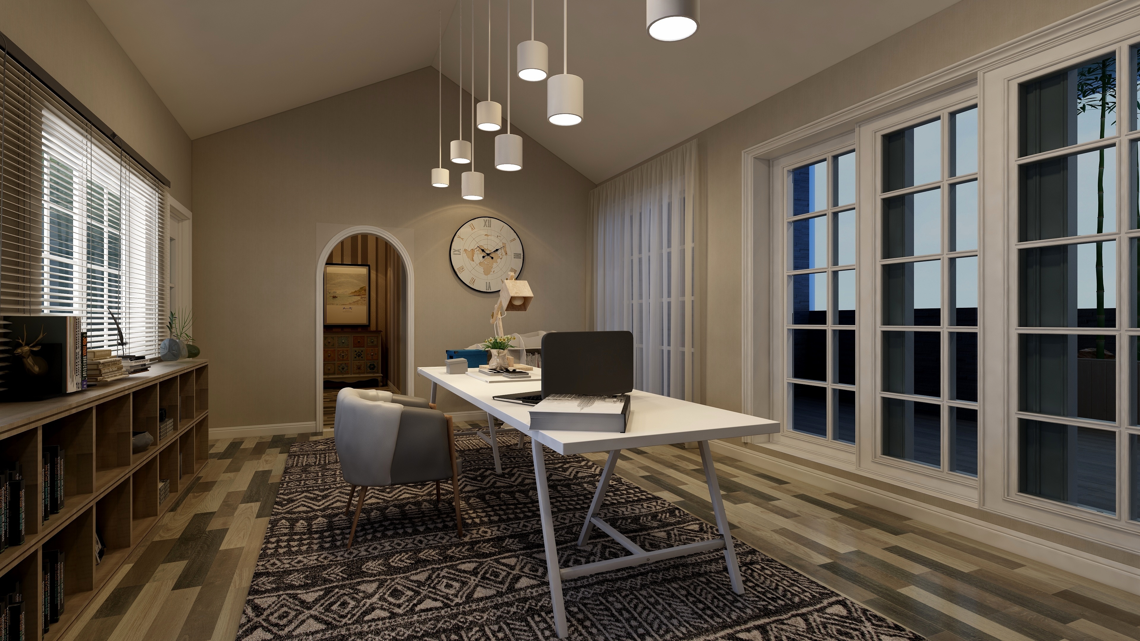 刘刚-轻奢美式二层工作间装修效果图第3张