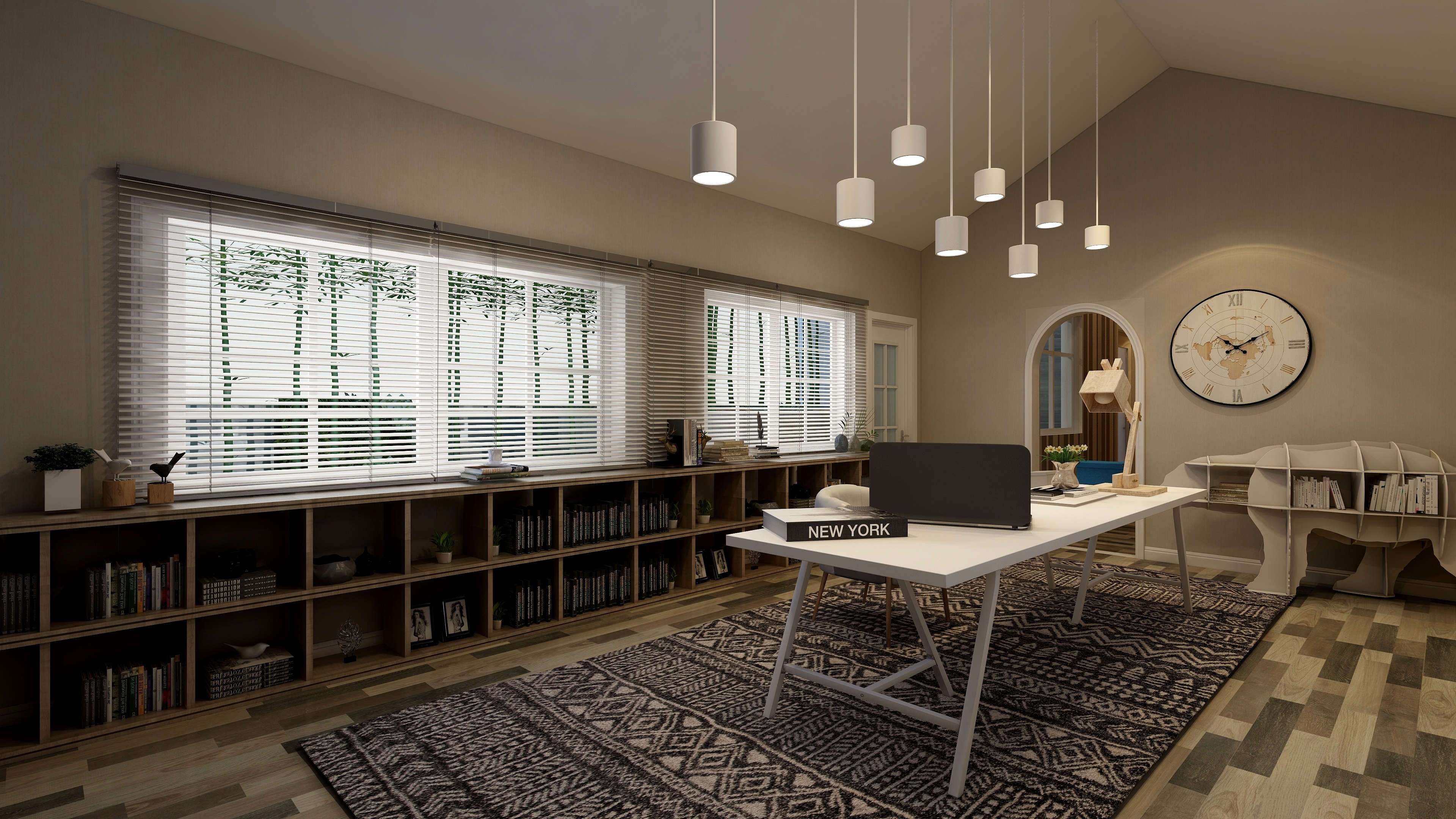 刘刚-轻奢美式二层工作间装修效果图第1张