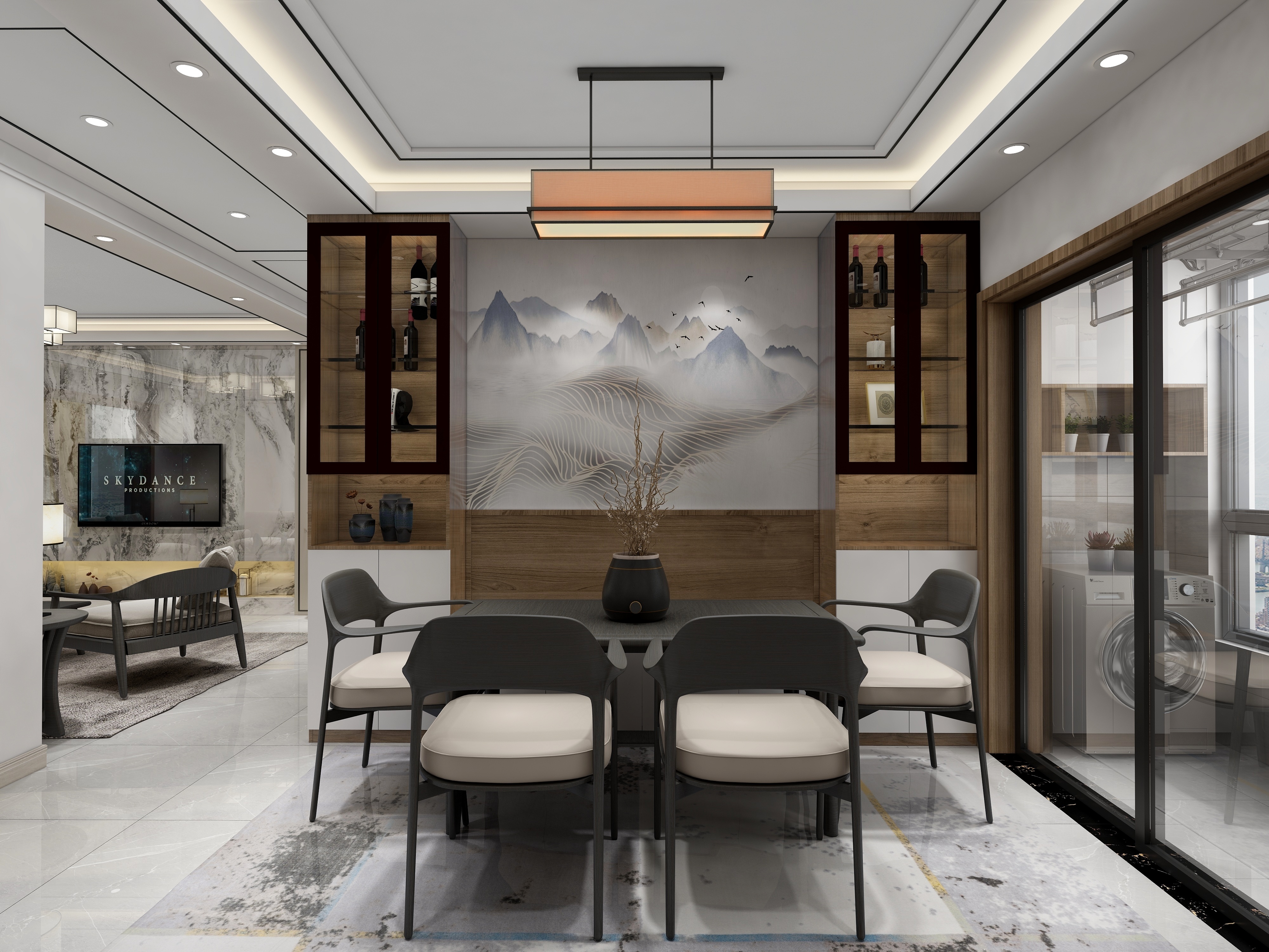 李振洋-现代轻中式-原木色的碰撞一层客餐厅装修效果图第2张