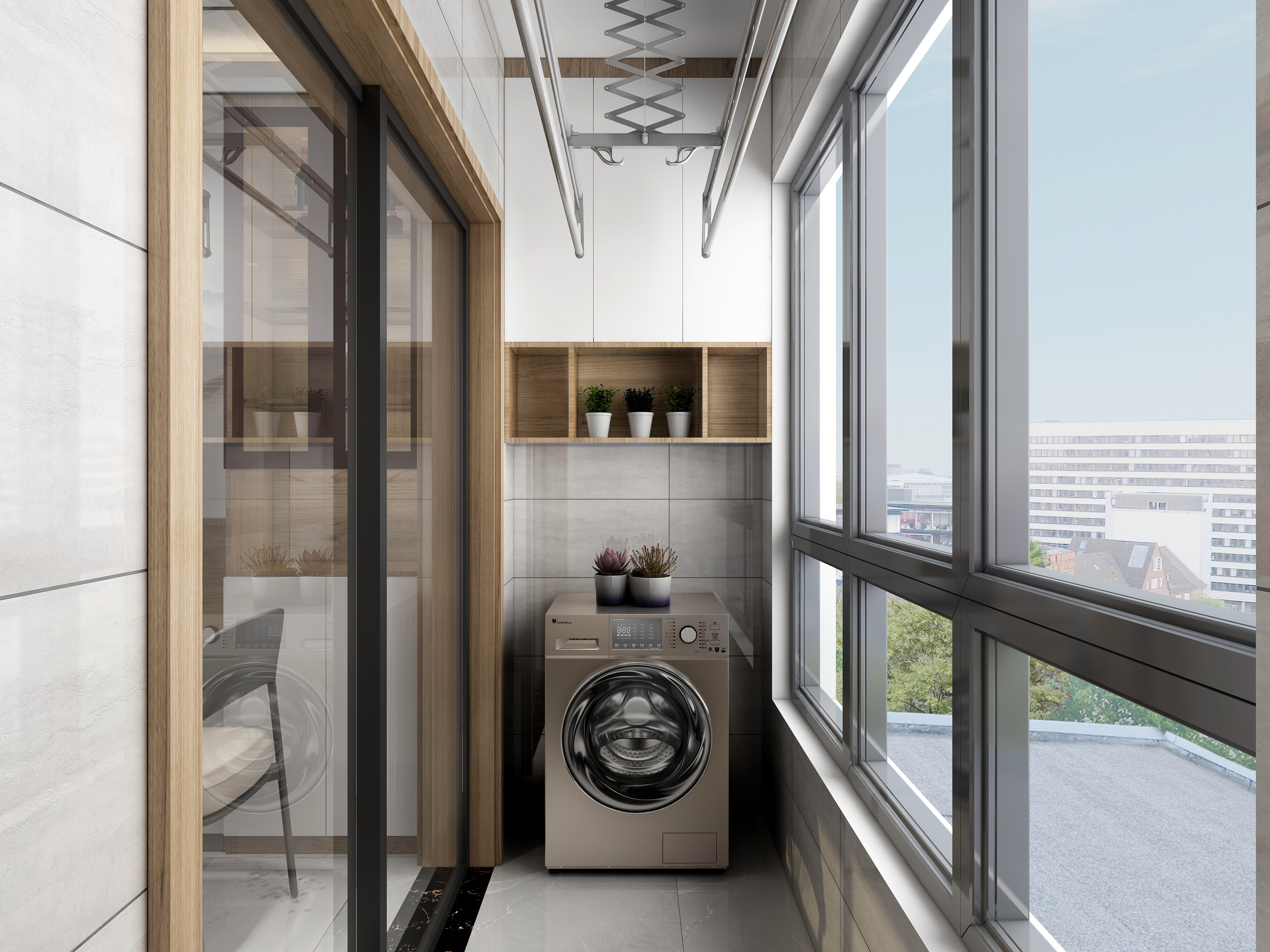 李振洋-现代轻中式-原木色的碰撞一层阳台装修效果图第2张