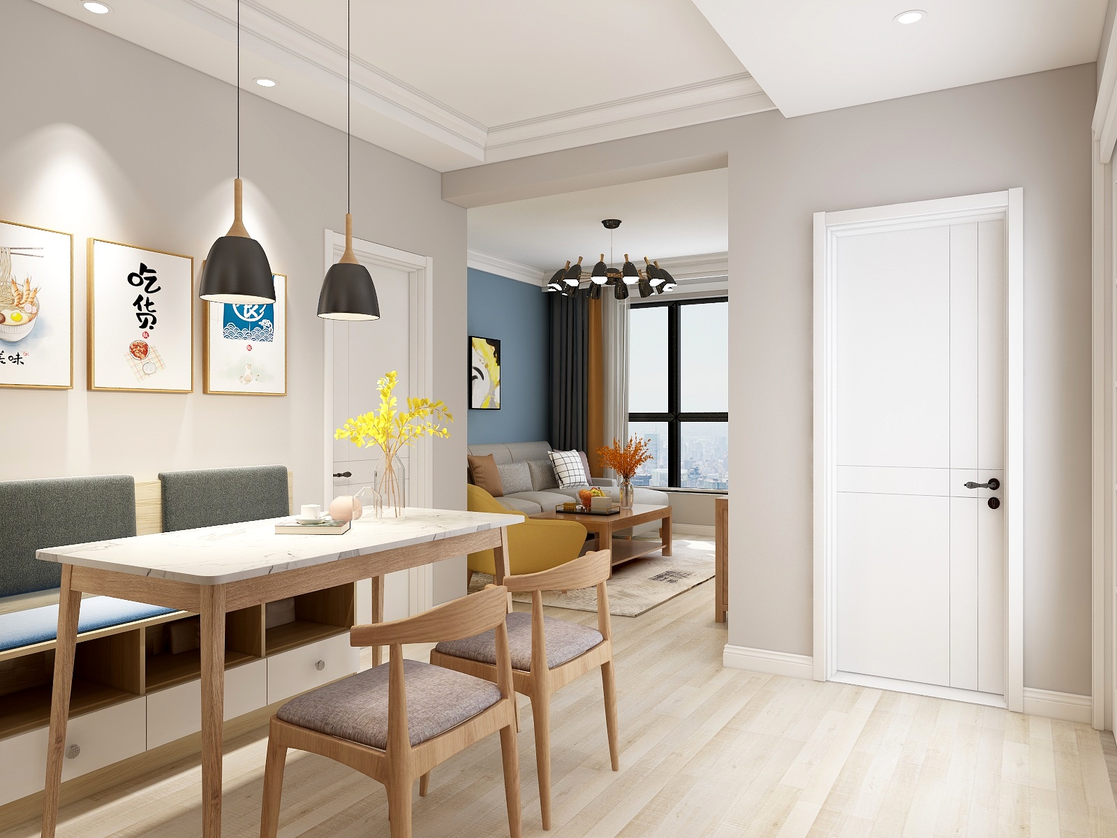 柴娜-65方北欧两居一层客餐厅装修效果图第4张