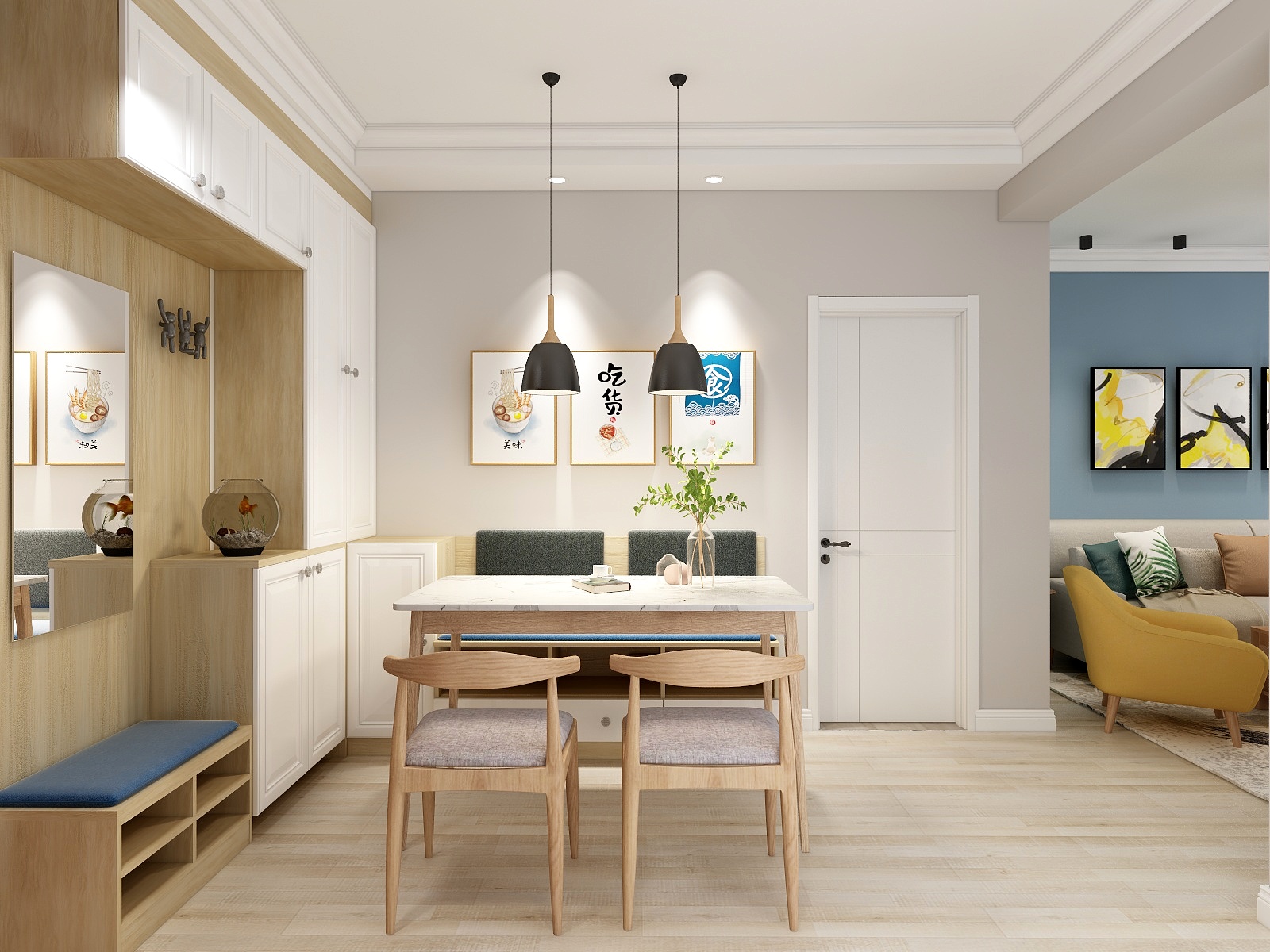 柴娜-65方北欧两居一层客餐厅装修效果图第2张