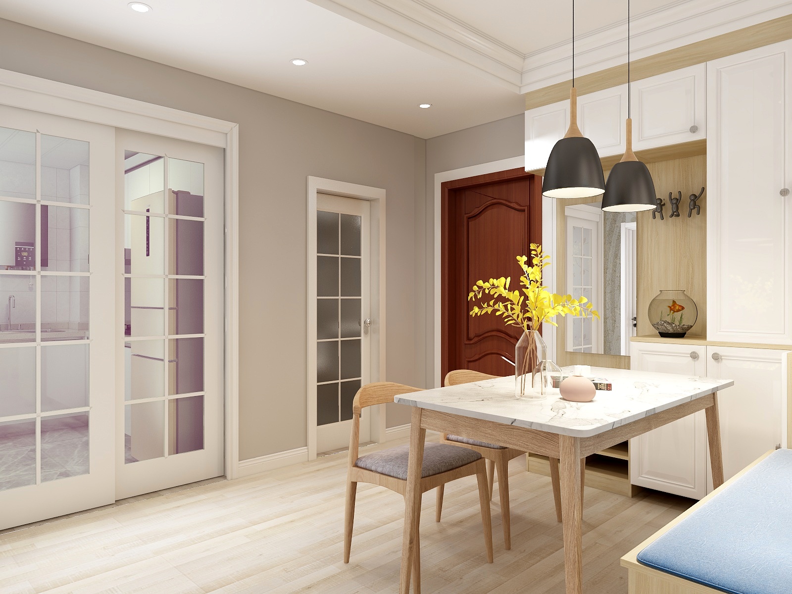 柴娜-65方北欧两居一层客餐厅装修效果图第3张