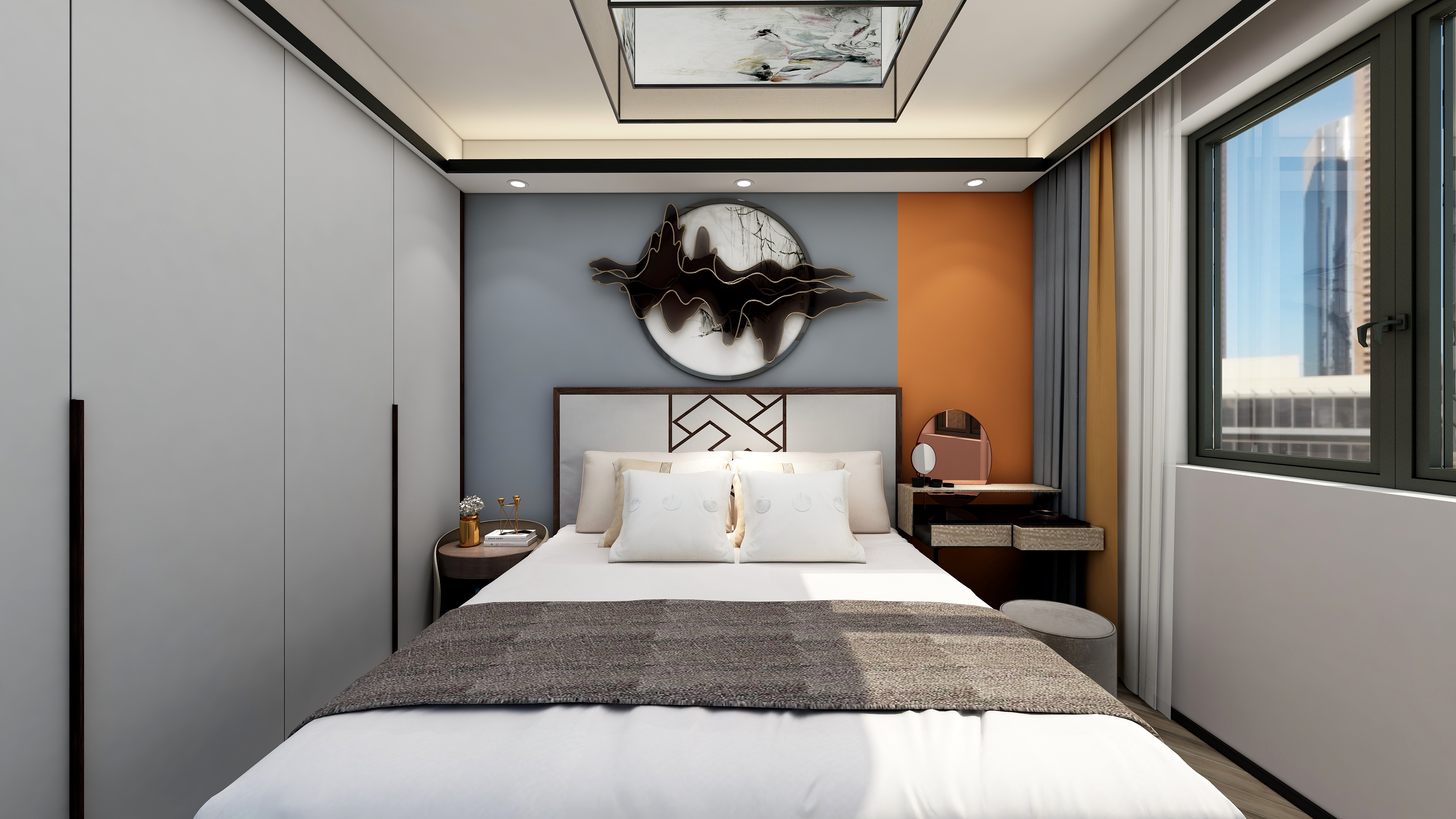 设计师丨胡月平-118㎡新中式两居一层主卧装修效果图第1张