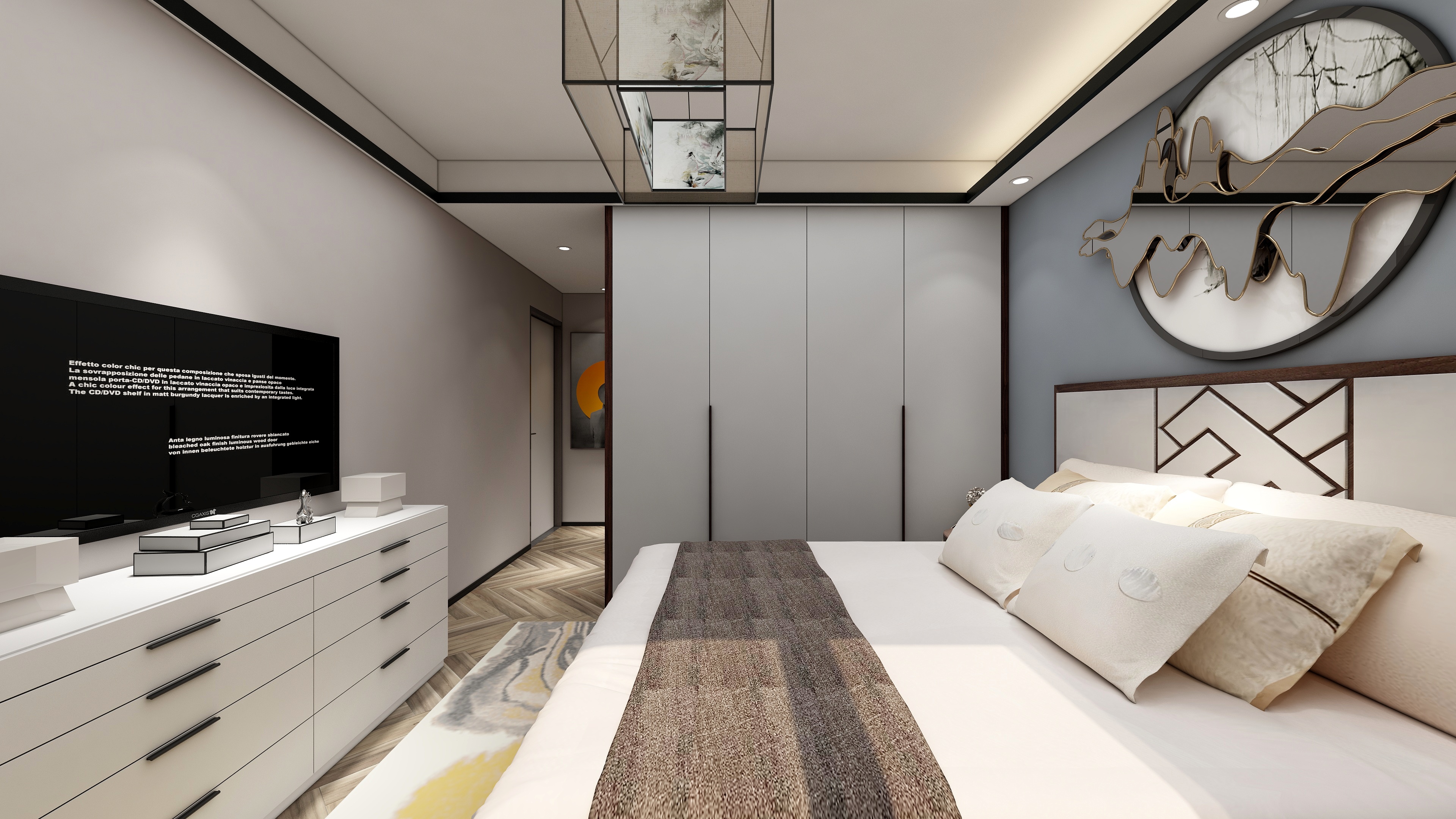 设计师丨胡月平-118㎡新中式两居一层主卧装修效果图第3张