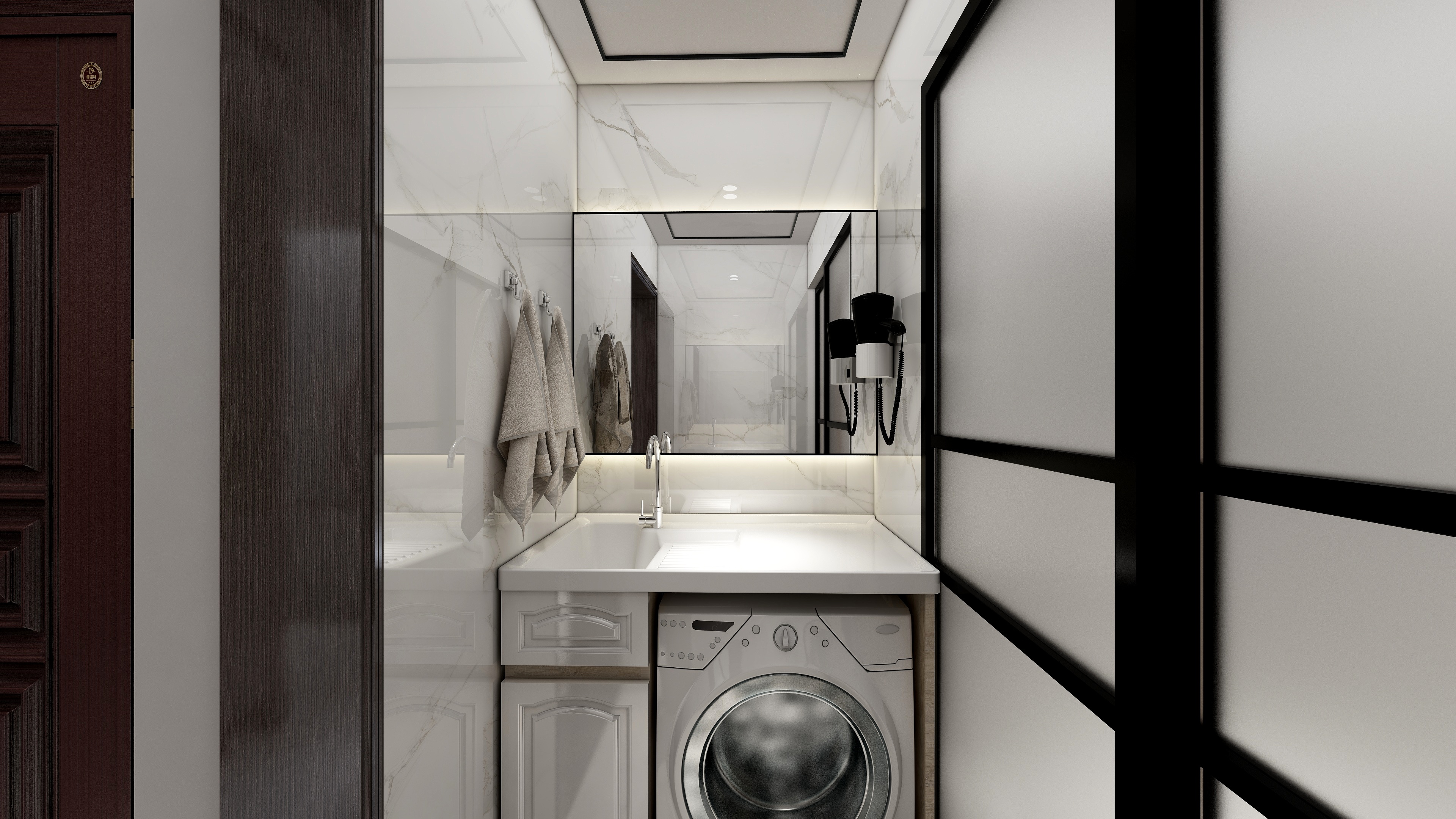 设计师丨胡月平-118㎡新中式两居一层洗漱区装修效果图第1张